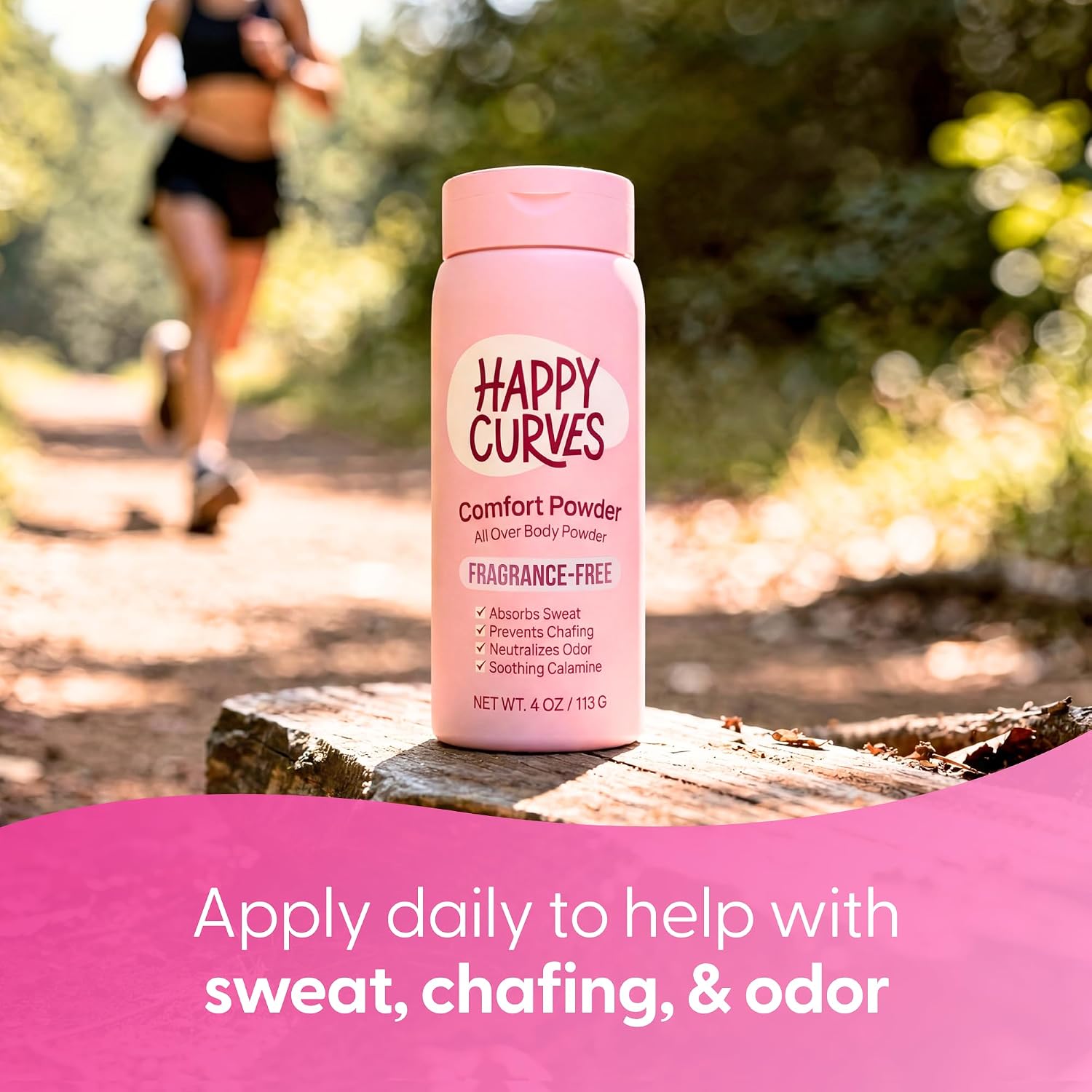 HAPPY CURVES Comfort Powder: Talc Free Anti Chafe Body & Foot Dusting Powder Deodorant to Control Inner Thigh Chafing, Private Areas, and All Over Body for Women (4 Ounce (Pack of 1), Fragrance-Free) - Image 2