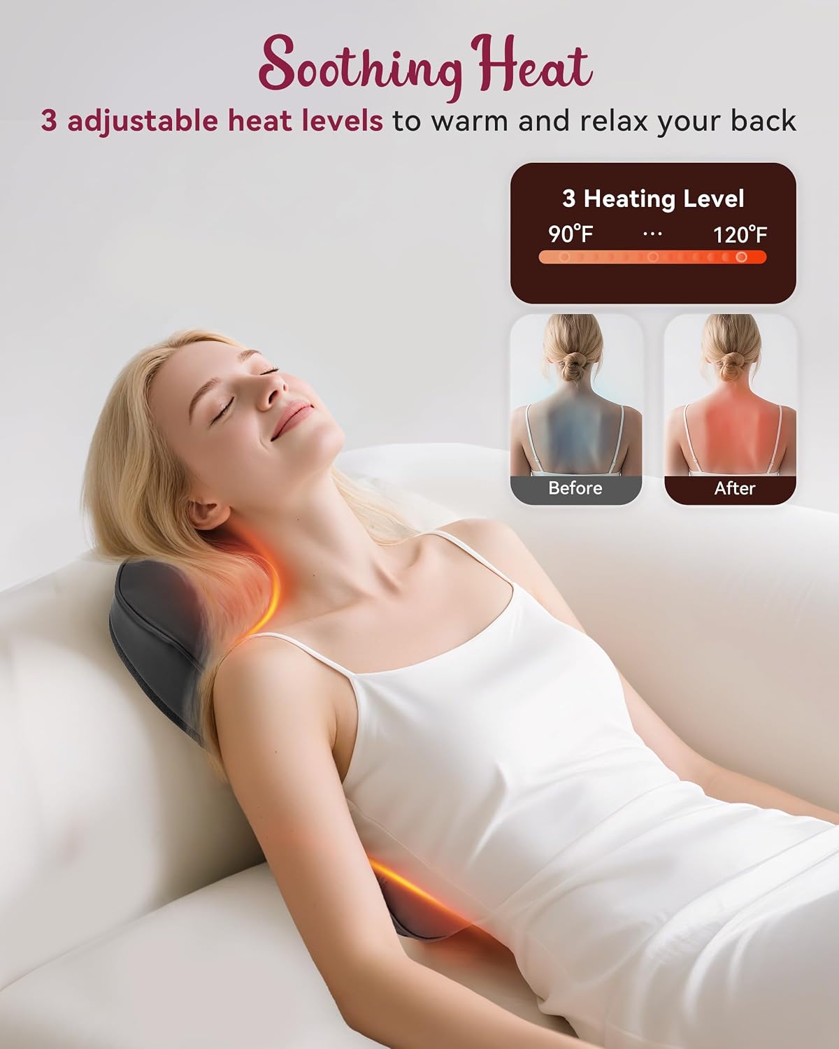 Back Massager for Pain Relief Deep Tissue, Kneading Shiatsu Neck and Back Massager with Heat, Massager for Back and Shoulder Pain, Gifts for Women Men Home Office - Image 4
