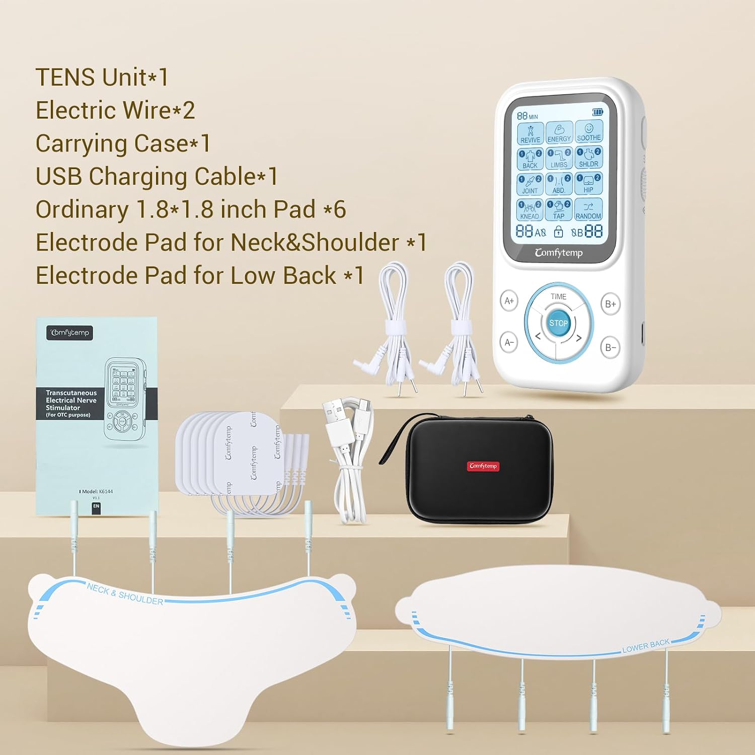 Comfytemp TENS Unit with Specialized Pads for Lower Back & Neck Shoulder Pain Relief, Easy-to-Use TENS Unit Muscle Stimulator with Large Display, Portable Dual Channel TENS Machine with Carrying Case - Image 8