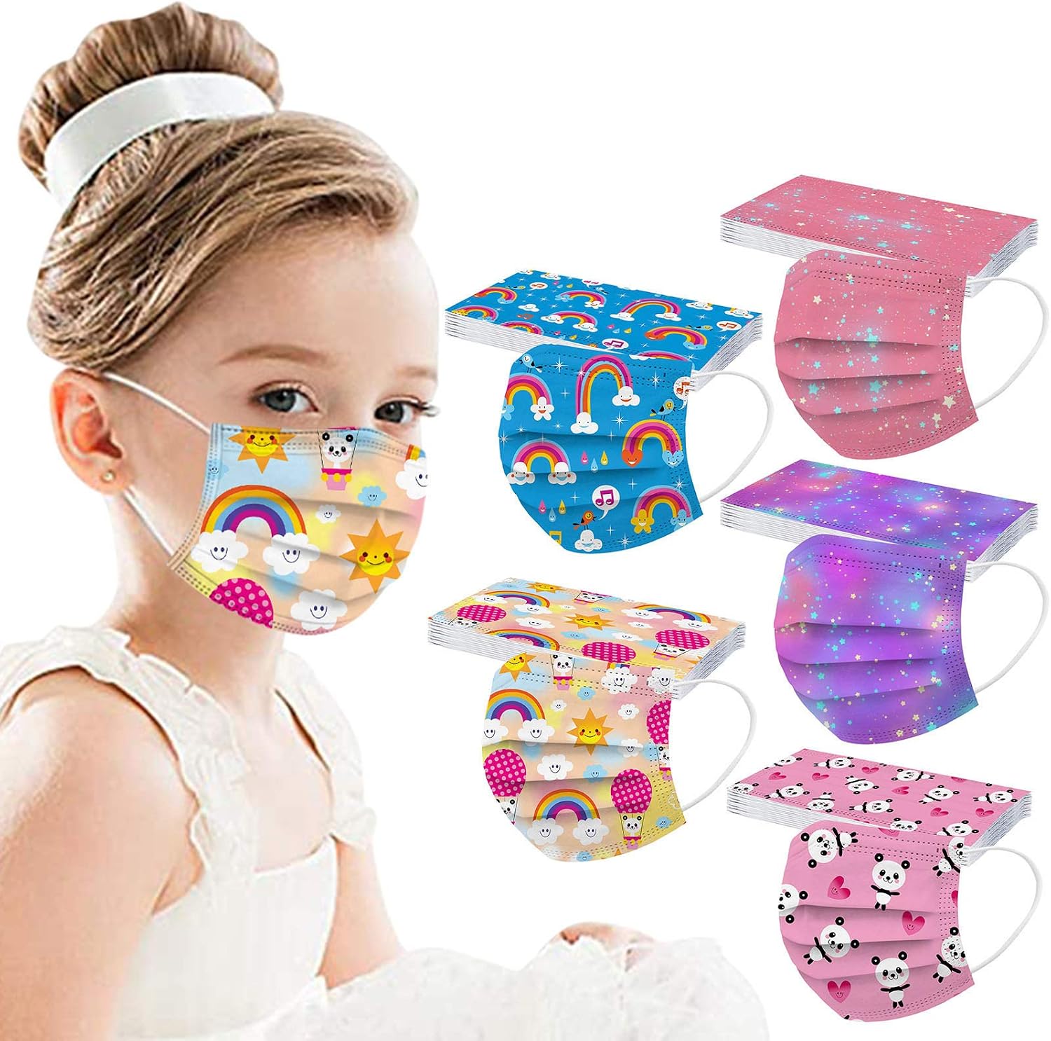 50Pcs Kids Face Mask Childrens 3 Pl...