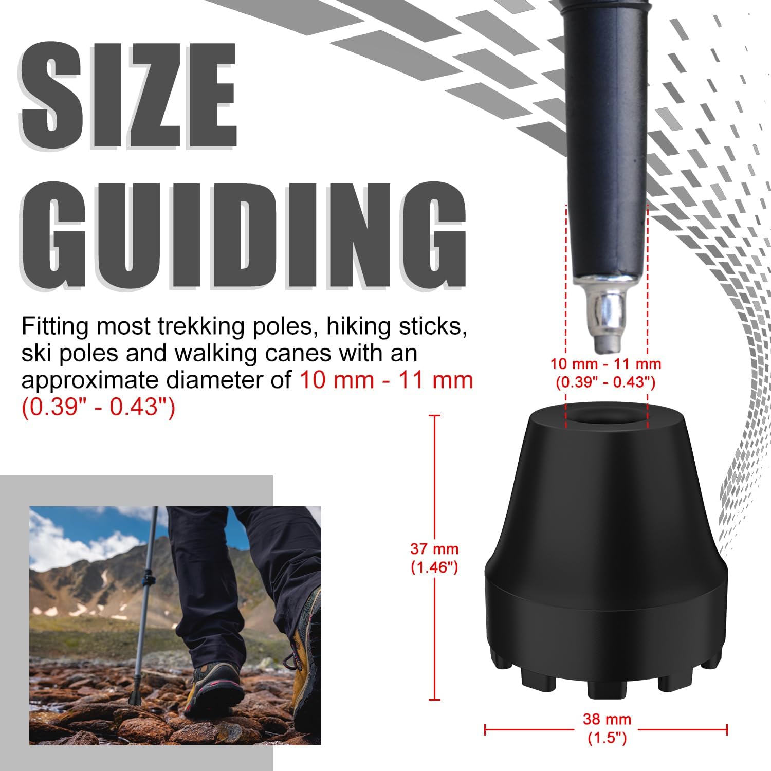 supregear Trekking Pole Tips, Replacement Rubber Tips for Walking Sticks, Anti-Slip Shock Absorbing Hiking Pole Universal Feet Caps with Metal Washers for Hiking, Walking, Ski Poles - Image 2