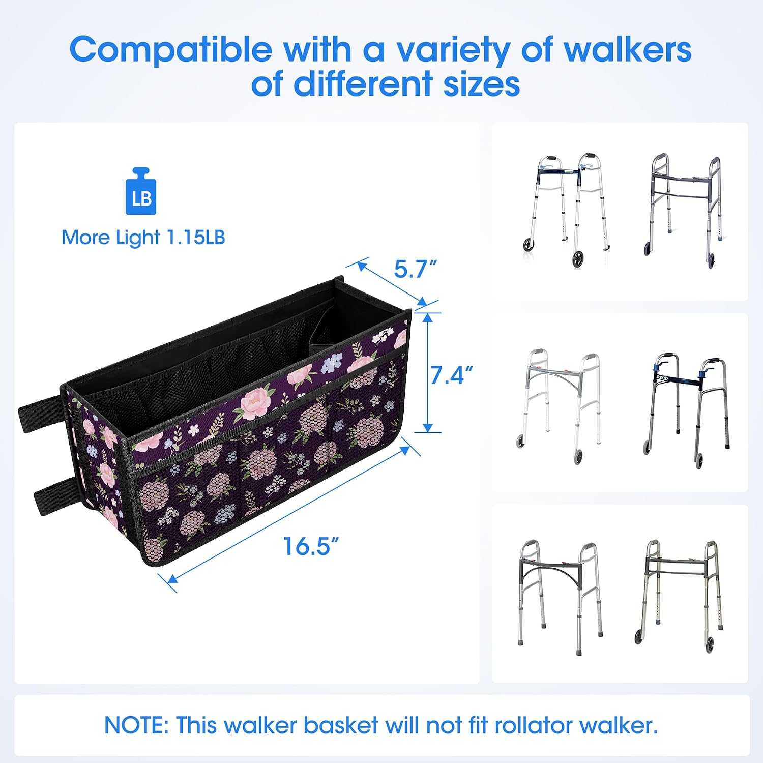Dotday Upgraded Walker Basket with Cup Holder, Foldable Walker Bag - Image 5