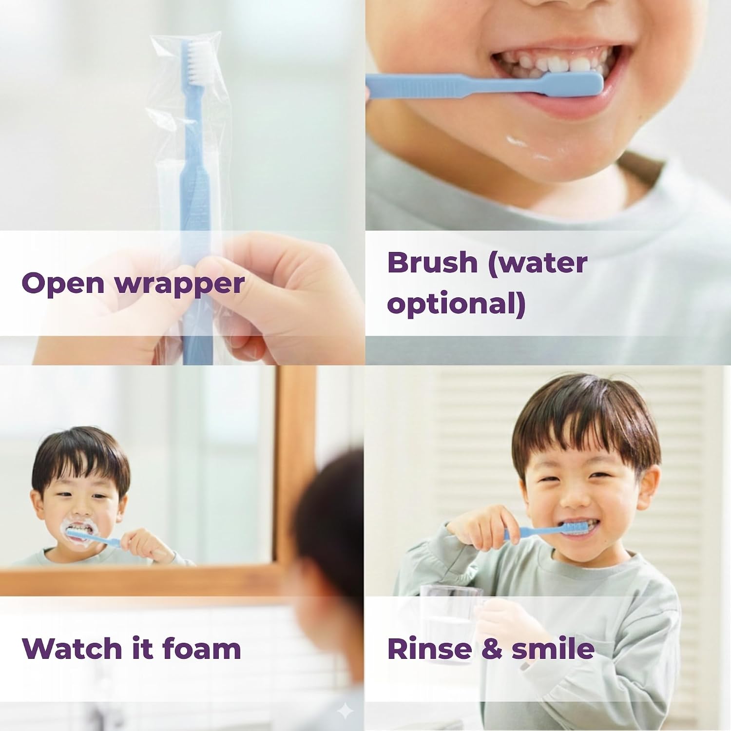 Kids 40 Prepasted Disposable Toothbrushes Individually Wrapped - Single Use Pre Pasted Disposable Toothbrushes with Toothpaste Built in - Waterless Toothbrush for Travel, Guests, Hotel, & Camping - Image 5