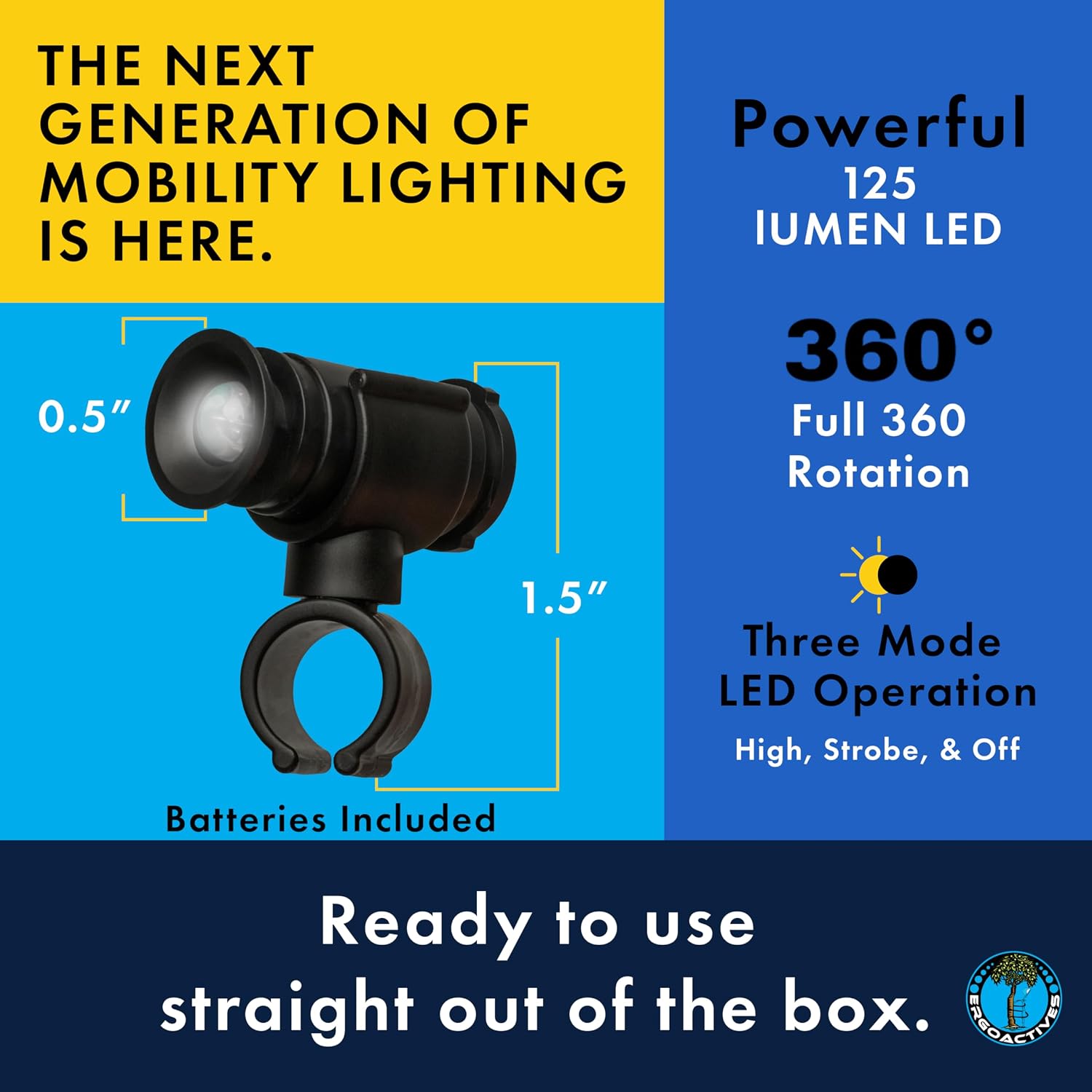 Ergobaum LightBaum 2G LED Flashlight for Canes, Crutches & Walkers — Universal Clip-On Mount, Adjustable Angle, Helps Prevent Nighttime Falls | Battery Powered, Easy Install on Any Mobility Device - Image 4