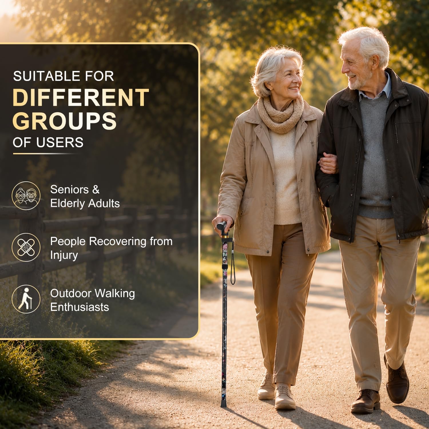supregear Folding Cane, 5-Level Adjustable Height Walking Stick Lightweight Collapsible Portable Travel Cane with Wrist Strap and T Handle for Elderly Disabled Men Women - Image 7