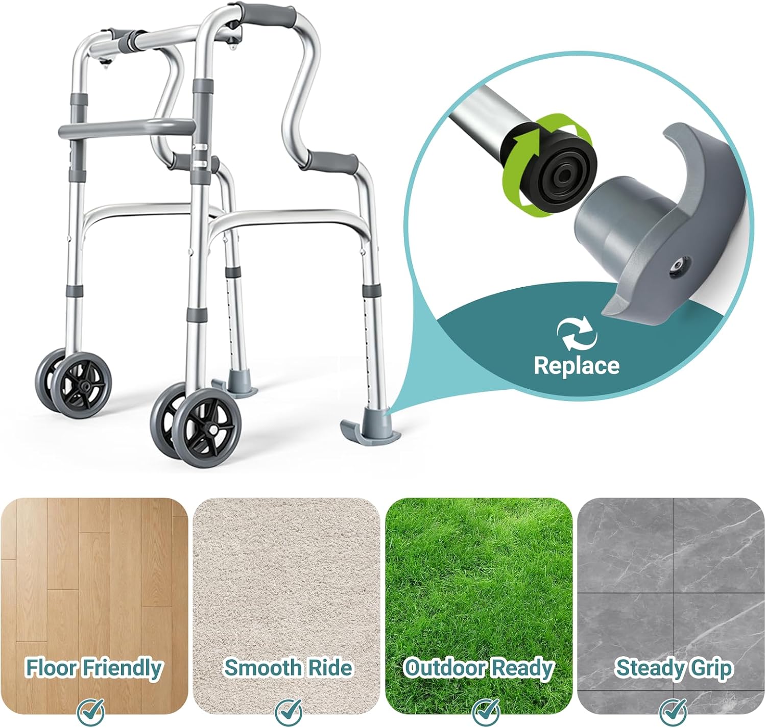 Walker Skis Glides for Folding Walkers Universal Walker Accessories for Senior Folding Mobility Aids Heavy Duty Replacement Walkers Tips Smooth Glide on All Surfaces(4 Pack) - Image 5