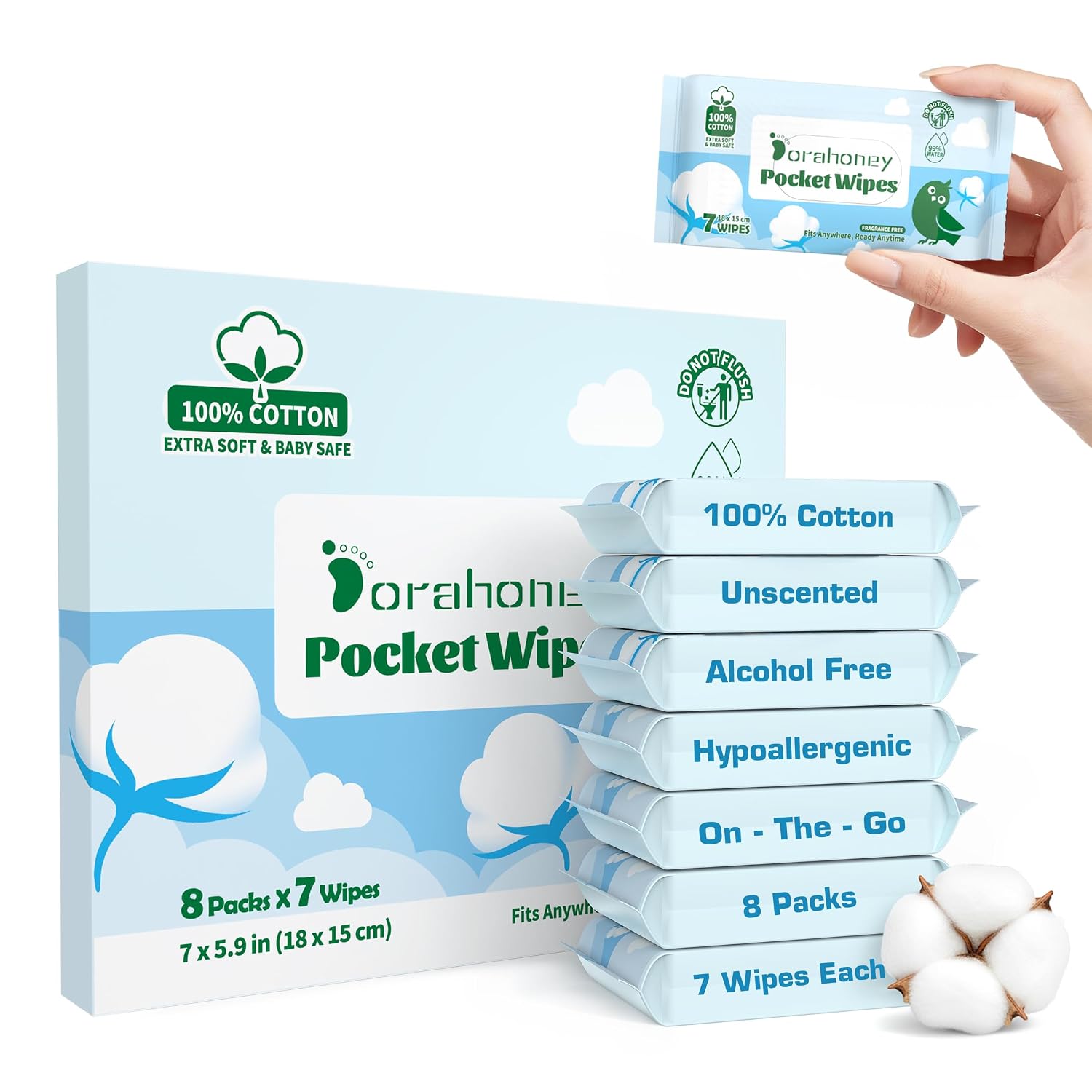 100% Cotton Travel Wipes for Sensit...