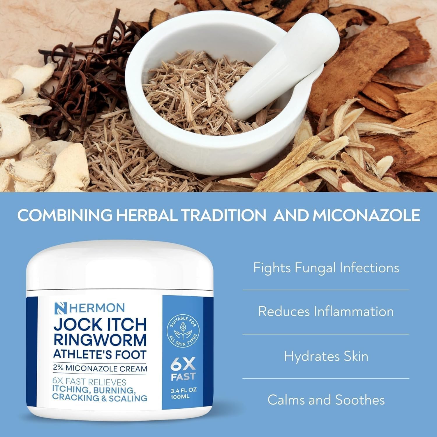 Hermon Jock Itch Antifungal Cream, Ringworm Treatment for Humans, Athlete's Foot Treatment, Ringworm Cream for Humans, Foot & Body Balm, Provides Soothing Relief-2 Pack - Image 5