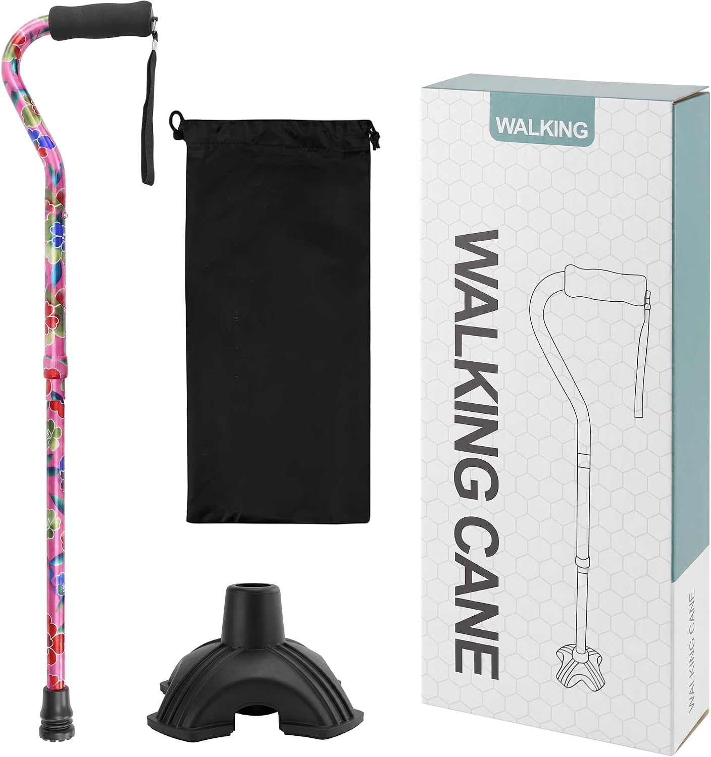 Floral Canes for Women Folding Cane for Stability with Non-Slip Base, Adjustable Walking Cane for Seniors - Lightweight Collapsible Walking Sticks with T & Offset Handle - Image 8
