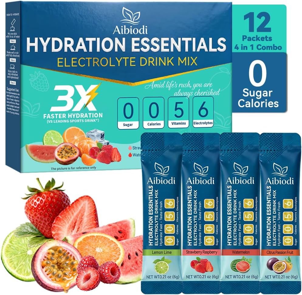 Electrolytes Powder Packets - Sugar Free & Zero Calorie Liquid Daily IV Drink Mix - Instant Hydration & Energy Supplement with 6 Electrolytes and 5 Vitamins, Keto Friendly & Vegan - 12 Sticks