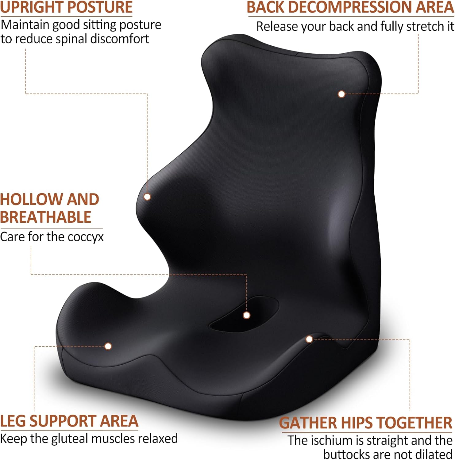 Seat Cushion with Back Support,Lumbar Support Pillow for Office Chair,office chair cushion for Sciatica and Hemorrhoid Relief,Tailbone Pain,Memory Foam Seat Cushion with L-Shaped Ergonomic Design - Image 3