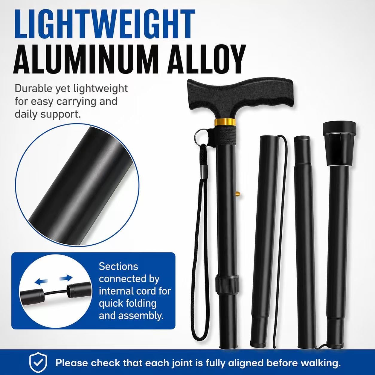 Folding Cane, Walking Poles with Adjustable Height, Canes for Men, Women and for The Elderly, Aids for People WithLlimited Mobility(Black) - Image 9