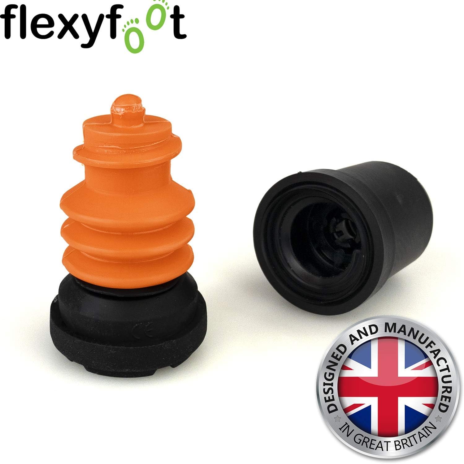 Flexyfoot Shock Absorbing Walking Cane Tips - Improves Grip, Safety and Comfort - Works with 2-Section Walking Poles - Black - Size 16mm (5/8") - Pack of 2 - Image 6