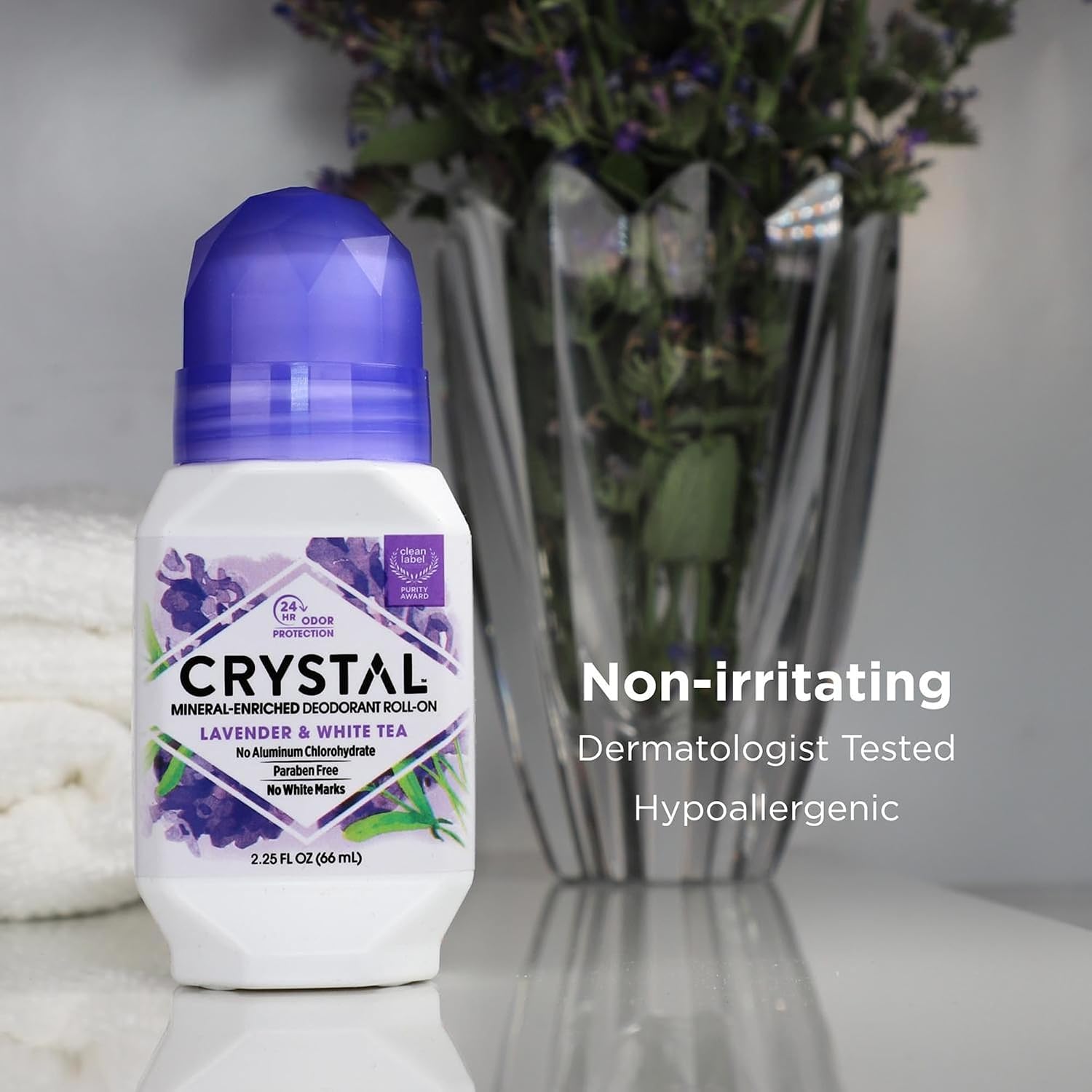 CRYSTAL Deodorant Aluminum Free Mineral Deodorant Roll-On for Women & Men, Lavender & White Tea - Paraben Free - Certified Cruelty Free & Vegan Deodorant - Prevents Odor Up to 24 Hours ,2.25 Fl Oz (Pack of 3),21661-3 - Image 3