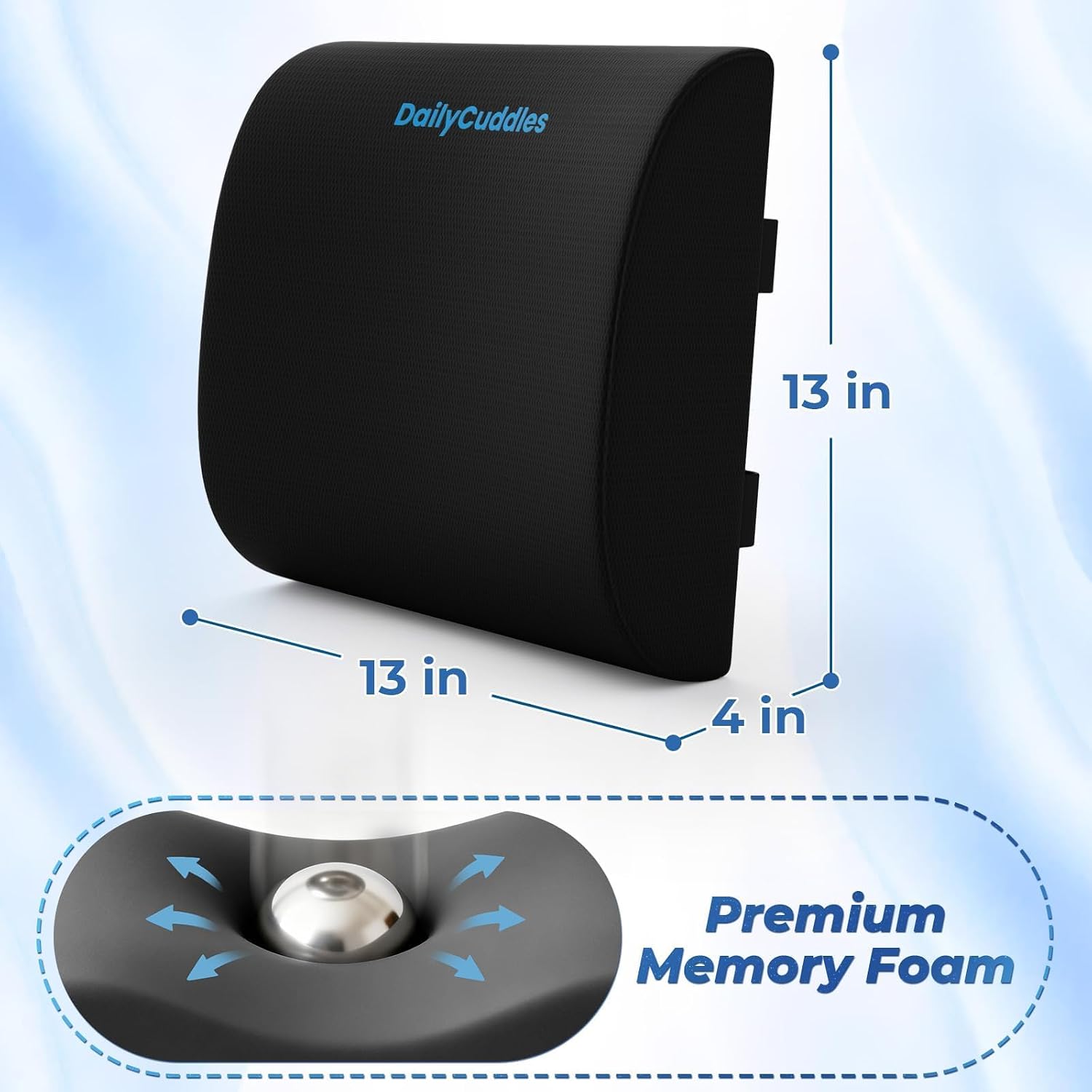 Lumbar Support Pillow, Ergonomic Back Cushion for Office Chair, Black/Large - Image 2