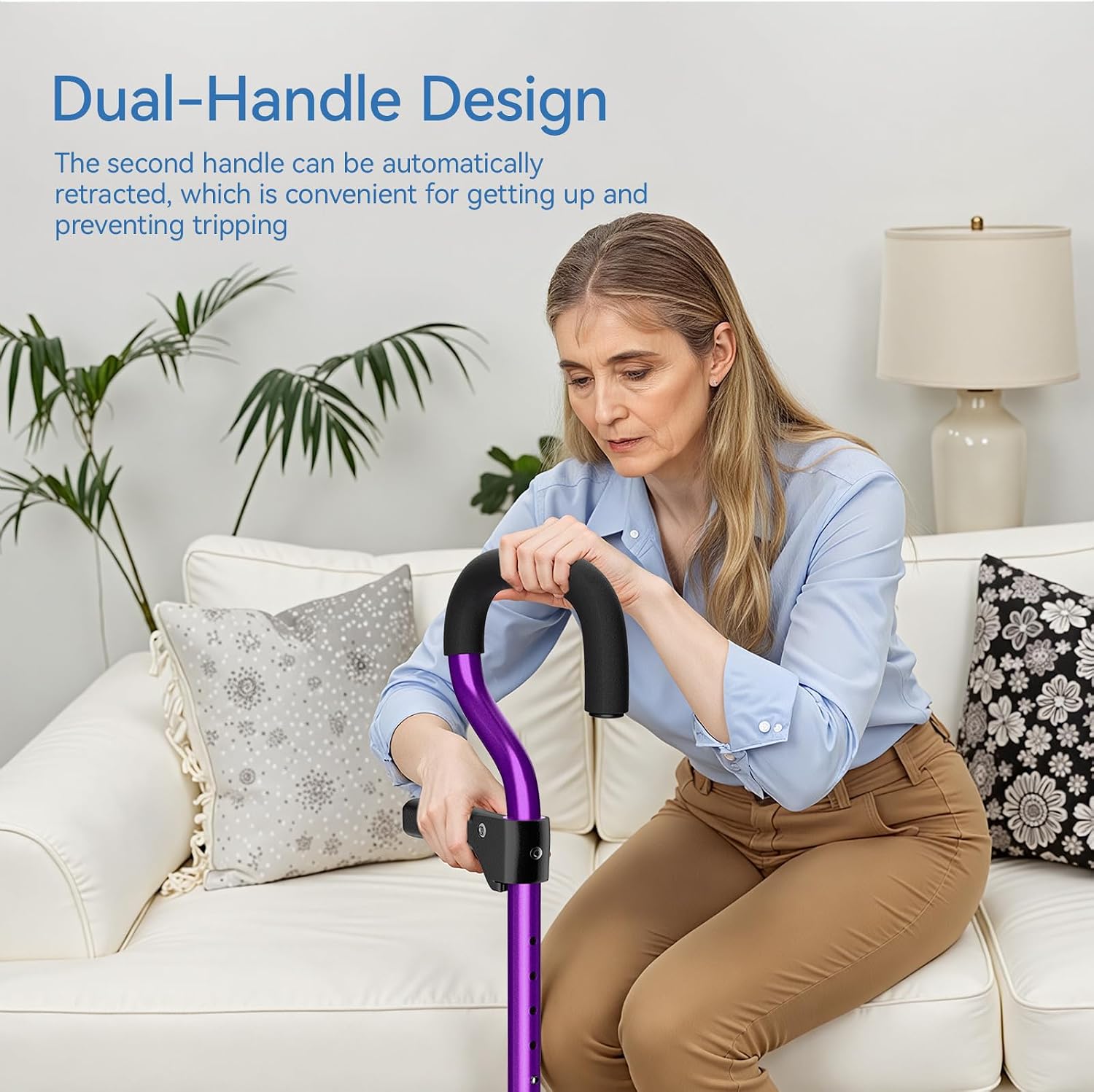 KingPavonini Walking Cane for Women Men, Stable 4-Prong Quad Cane, Purple - Image 3