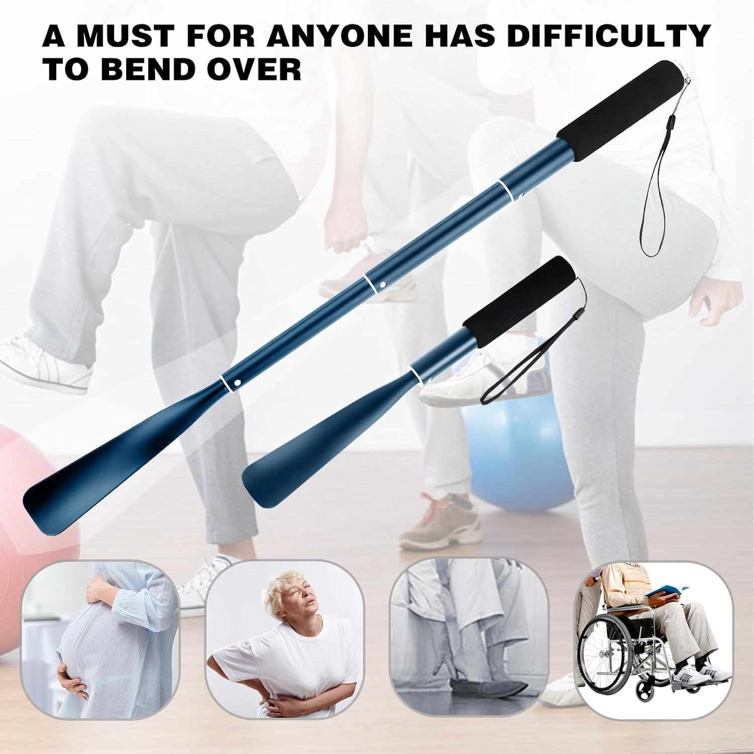 JJDPARTS Shoe Horn Long Handle,14.5"-37" Retractable Shoe Horn,Aluminum Shoe Horn For Men Women Kids Seniors - Image 2