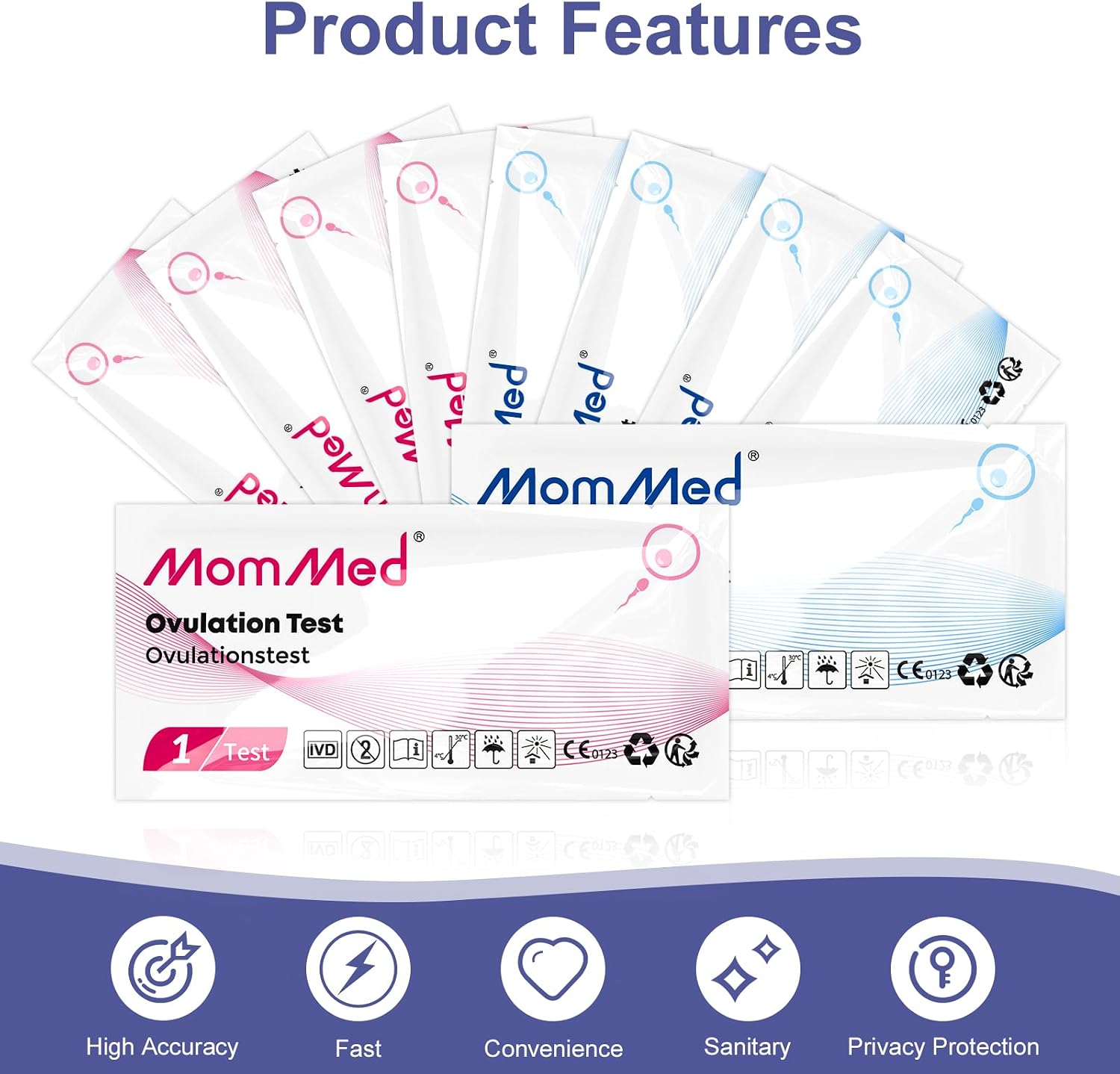 MomMed Ovulation Test Strips, Ovulation and Pregnancy Tests (LH50-HCG20), Includes 50 Ovulation Tests and 20 Pregnancy Tests with 70 Urine Cups, Accurately Track Ovulation and Detect Early Pregnancy - Image 2