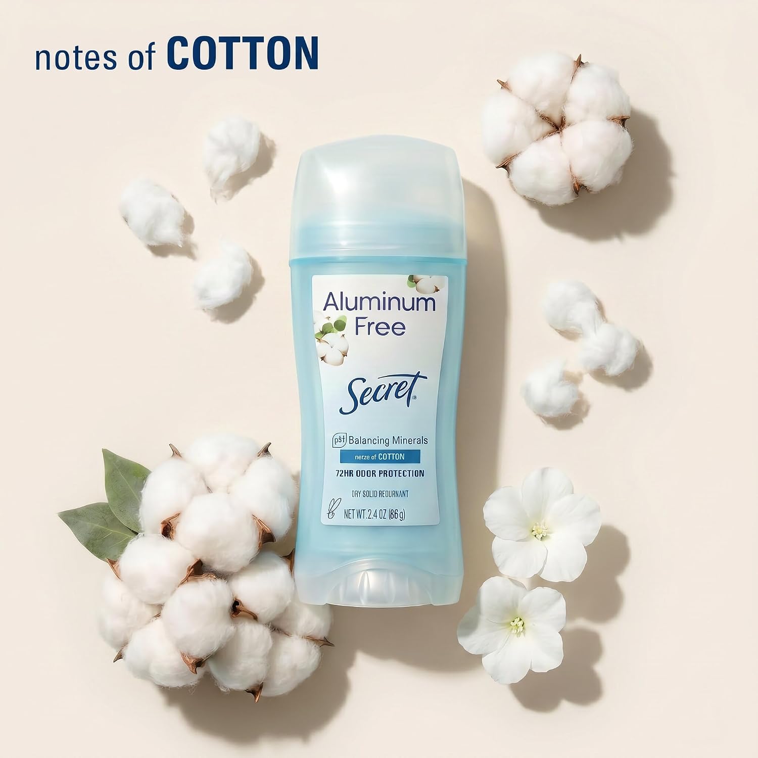 Secret Aluminum Free Deodorant for Women, 72hr Odor Protection, Naturally Derived Ingredients, Free of Parabens Dyes Talc & Baking Soda, PH Balancing Minerals, Dry Solid, Cotton Scent, 2.4 oz - Image 7