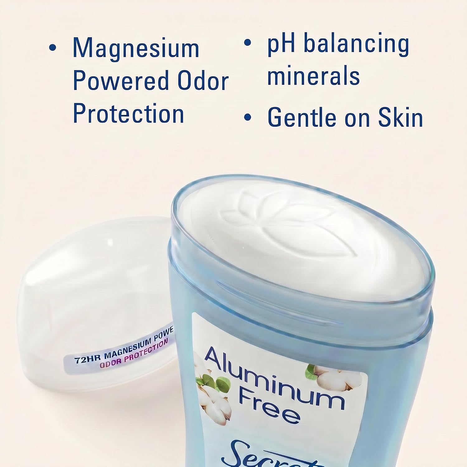 Secret Aluminum Free Deodorant for Women, 72hr Odor Protection, Naturally Derived Ingredients, Free of Parabens Dyes Talc & Baking Soda, PH Balancing Minerals, Dry Solid, Cotton Scent, 2.4 oz - Image 2