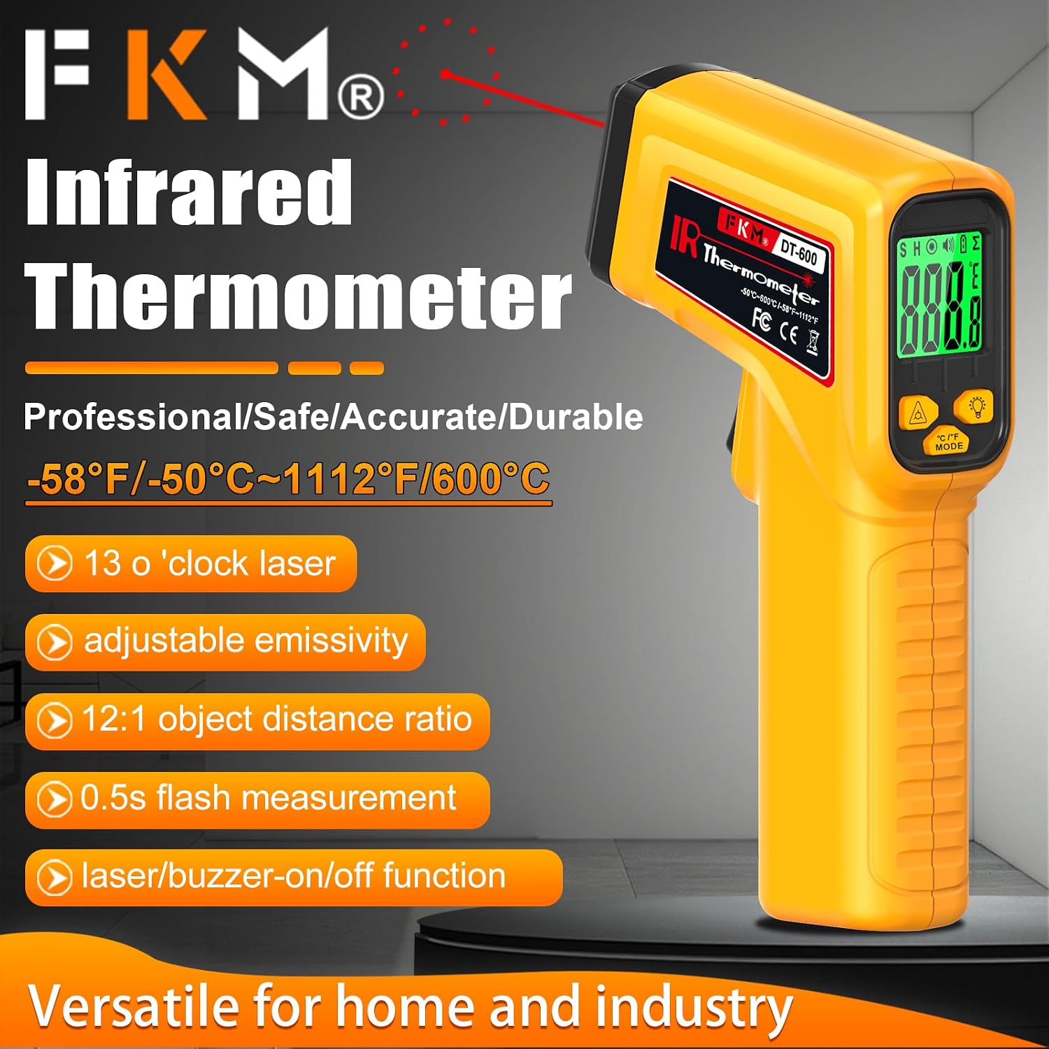 FKM Infrared Thermometer Gun High Precision 13-Point Laser -58°F~1112°F - Image 3