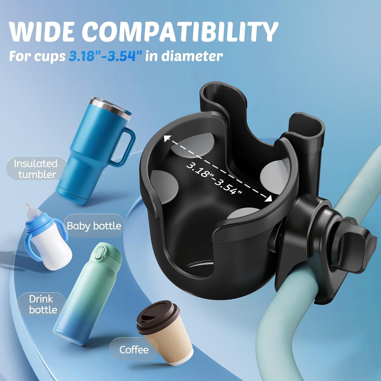 Cup Holder for Walker: Stroller Cup Holder Attachment with Phone Holder - Image 3