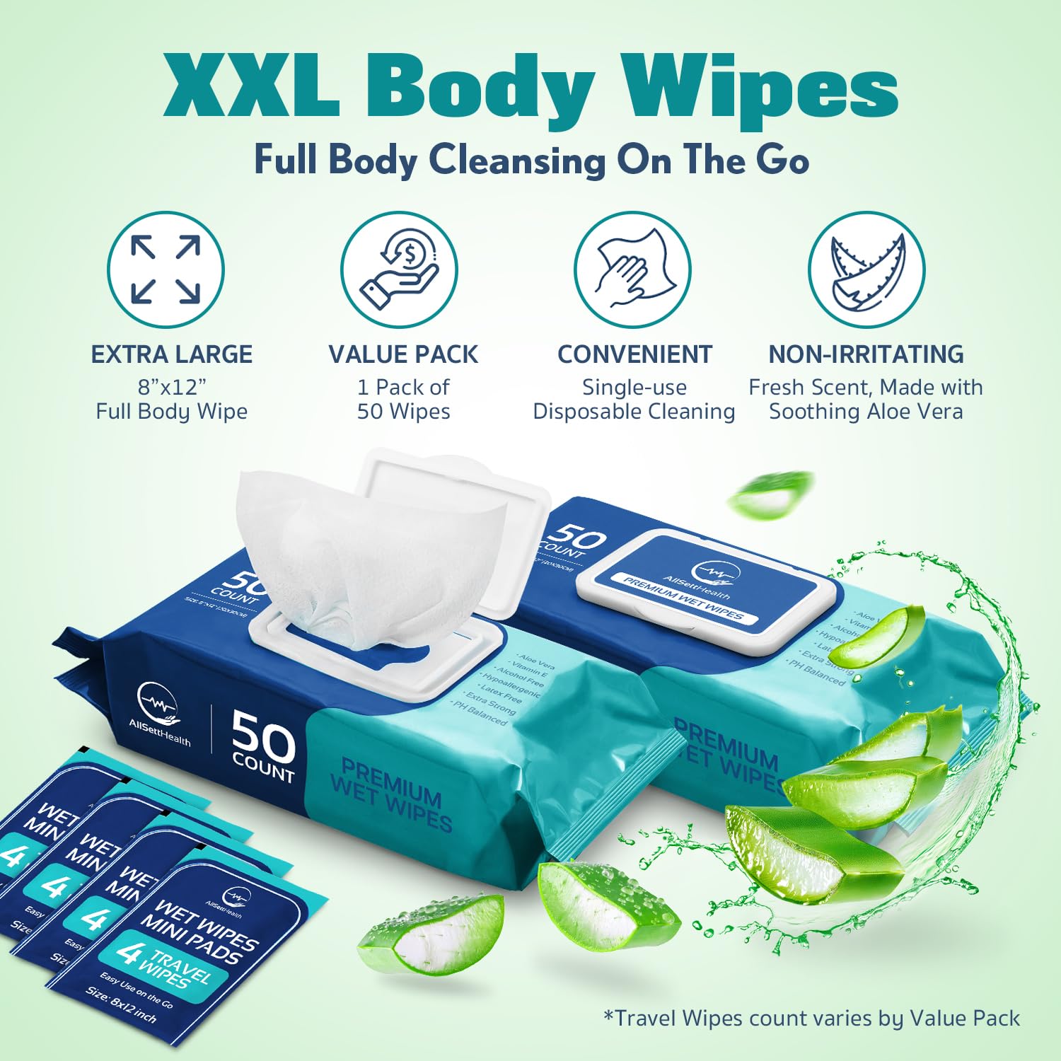 Body Wipes for Adults Bathing No Rinse - (200 Ct) - Adult Wipes for Elderly - Image 2