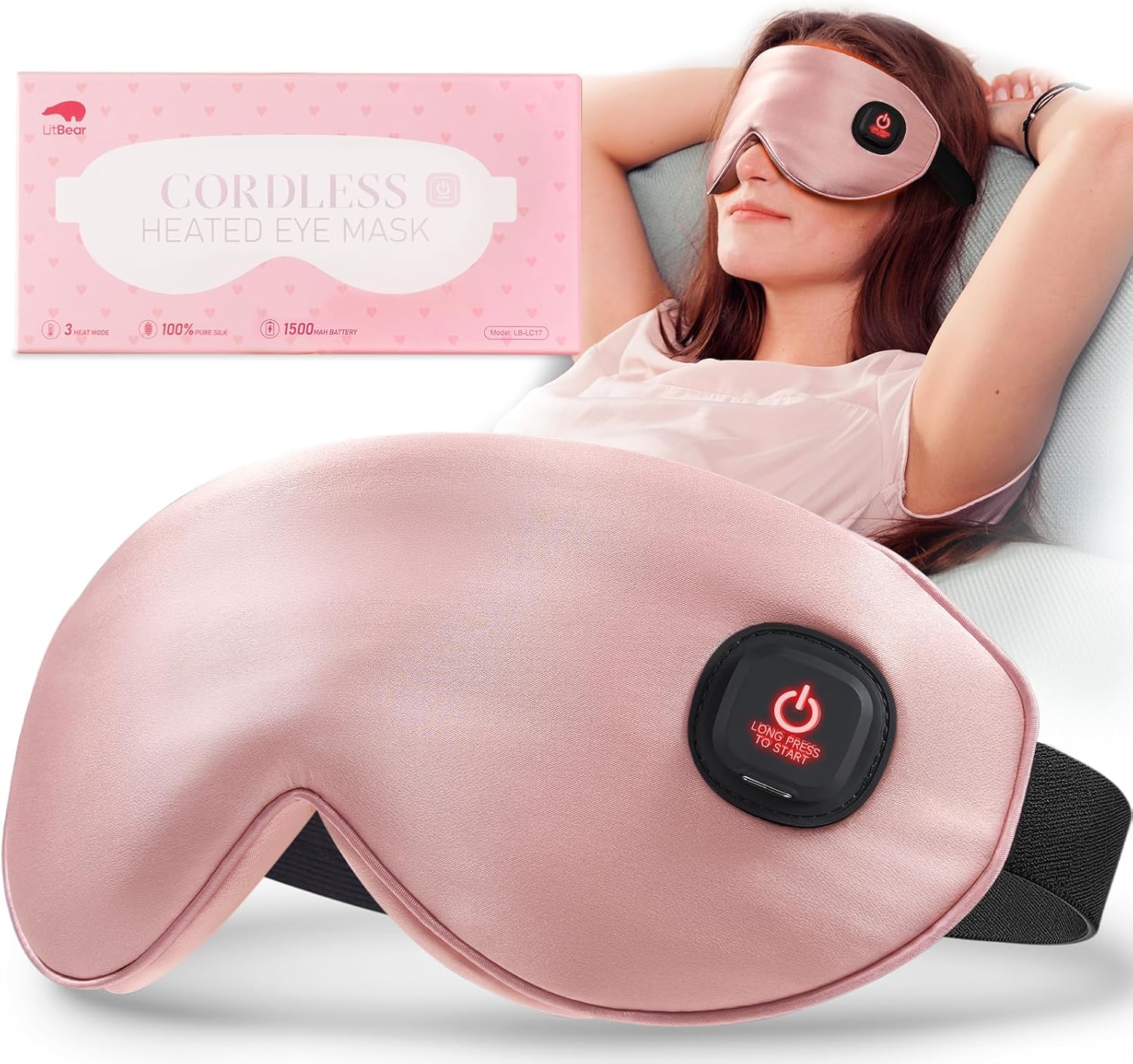 LitBear Heated Eye Mask, Silk Cordl...