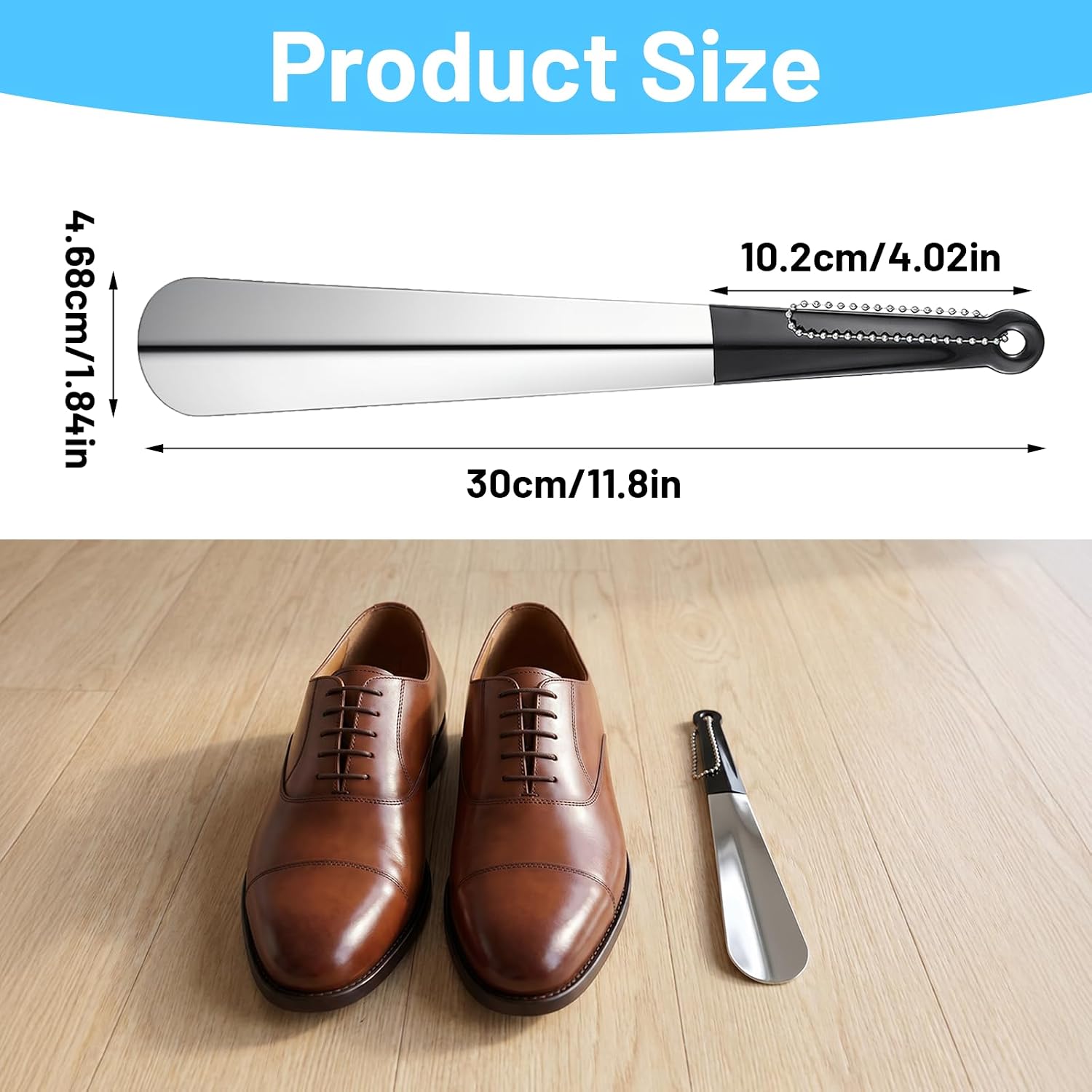 2 PCS Metal Shoe Horn, 12 Inch Portable Long Handle for Home with Hanging Hole, Metal Stainless Steel Shoehorn for Elderly Seniors Women Men, Shoe Spoon Helper for Home Travel Use - Image 2