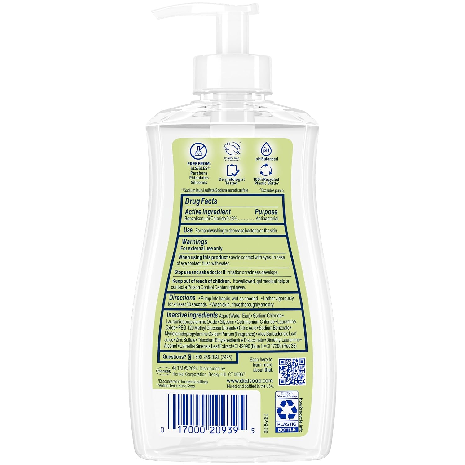 Dial Antibacterial Defense Liquid Hand Soap + Aloe, White Tea Scent, 11 Fl Oz (Pack of 4), Dermatologist-Tested Hand Wash, Gentle Formula - Image 6