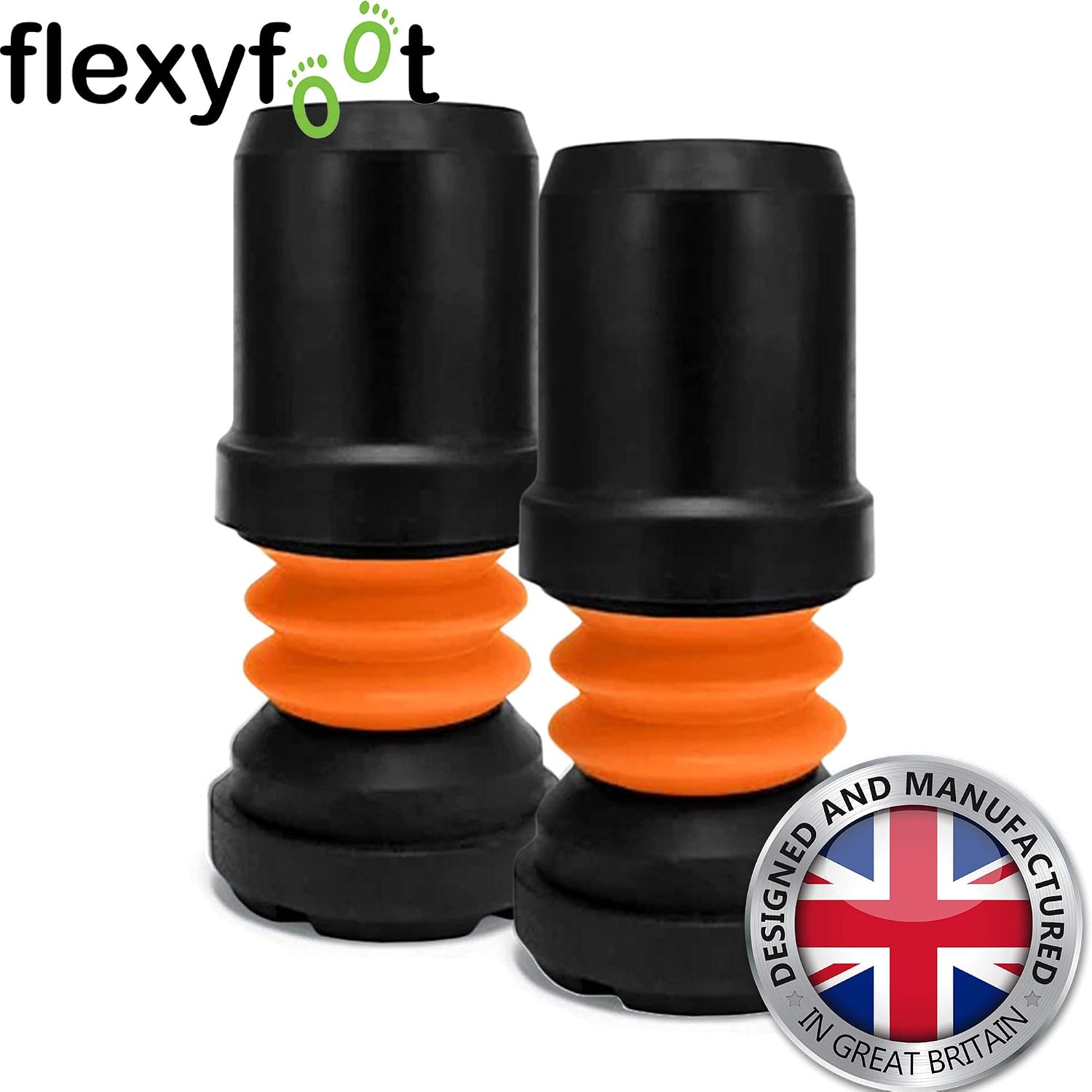 Flexyfoot Shock Absorbing Walking Cane Tips - Improves Grip, Safety and Comfort - Works with 2-Section Walking Poles - Black - Size 16mm (5/8") - Pack of 2 - Image 2