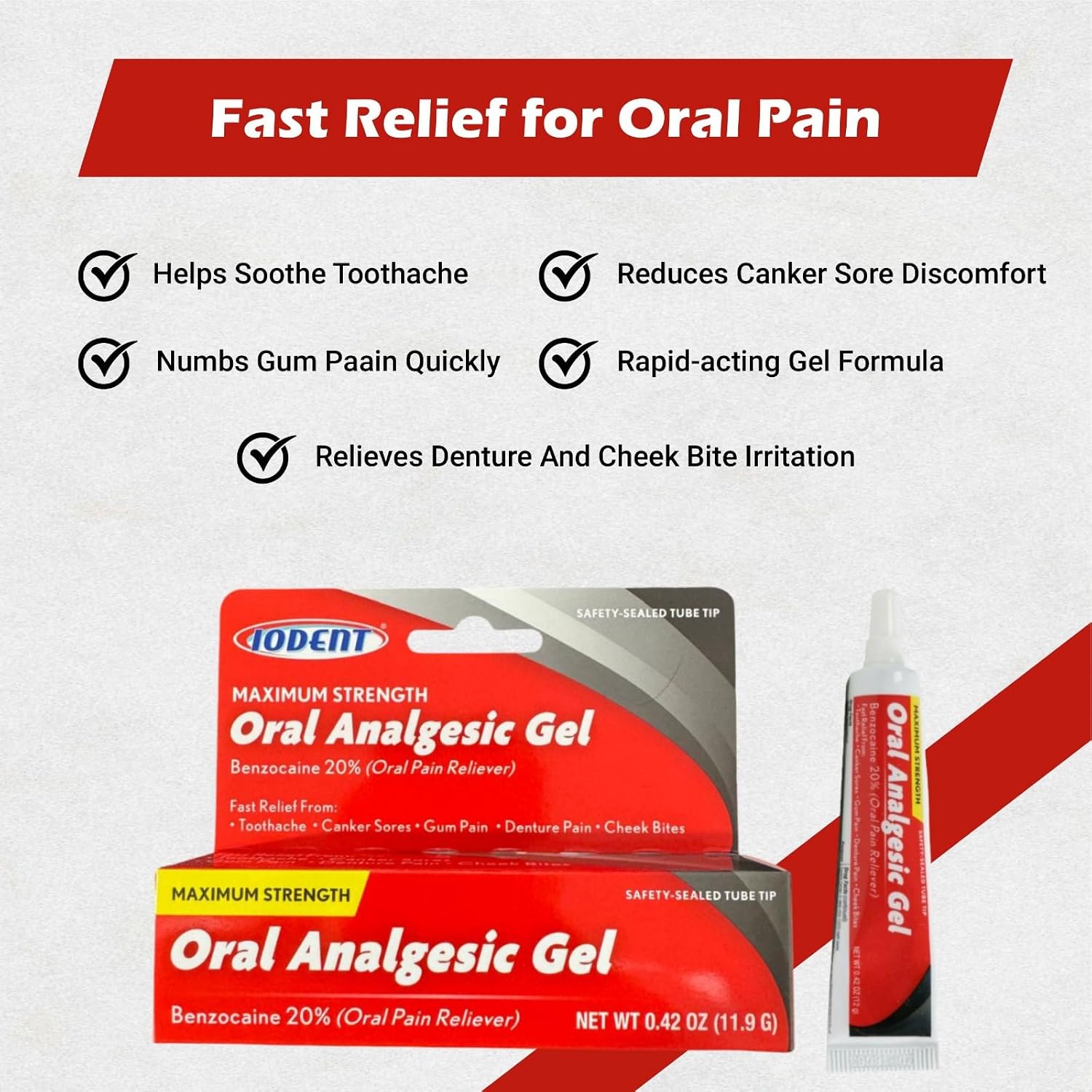 Oral Analgesic Gel – Fast Numbing Oral Pain Relief for Toothaches, Canker Sores, Sore Gums, Mouth Sores, Denture & Cheek Bite – 0.42 OZ (Pack of 1) - Image 4