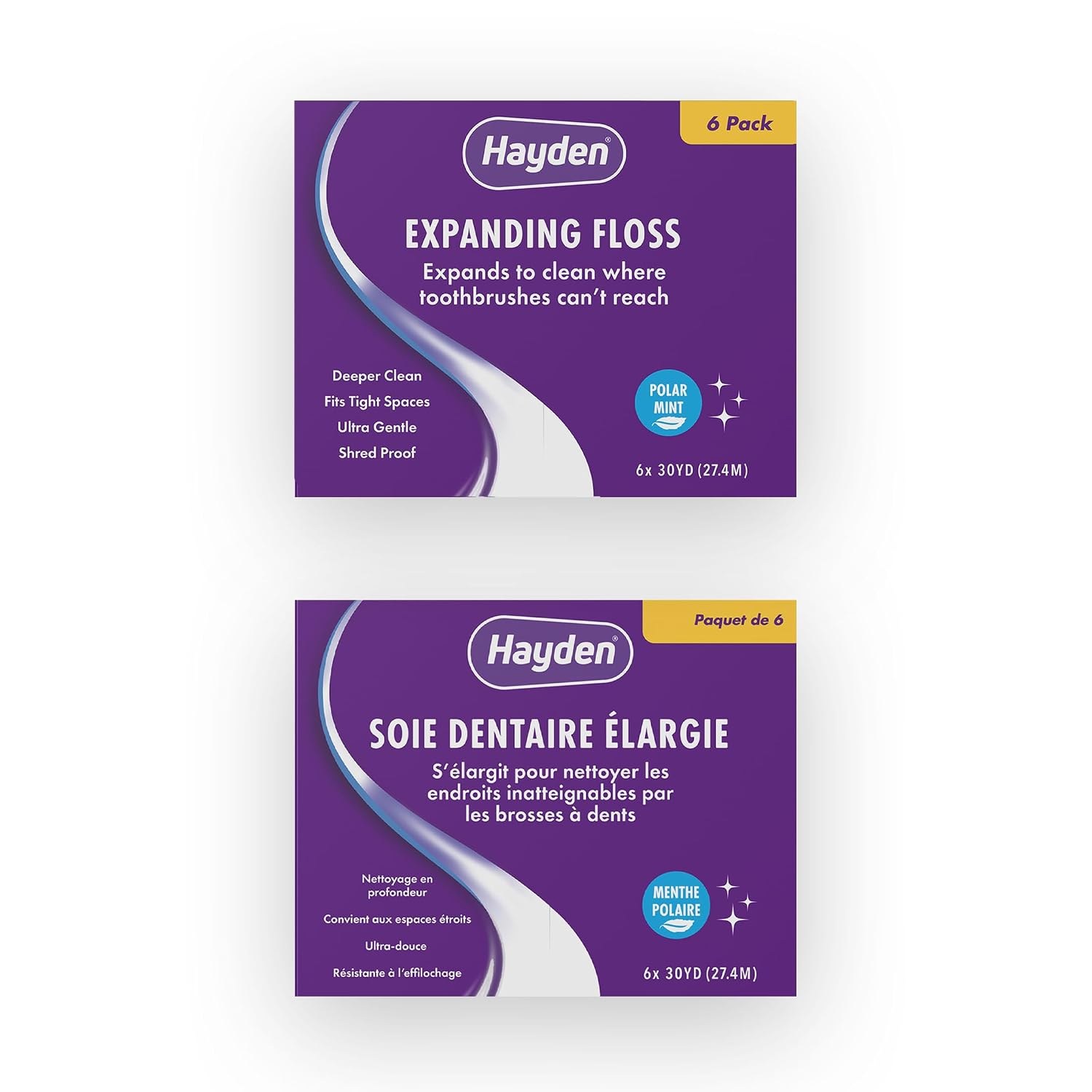 Hayden Expanding Dental Floss. Expands To Clean Between Tight Teeth. 6 Pack Value. Fresh Feeling Polar Mint Woven Floss. Anti Tartar Actives for Gentle Care. 180 Yards. Expandable Clean. PFA Free. - Image 5