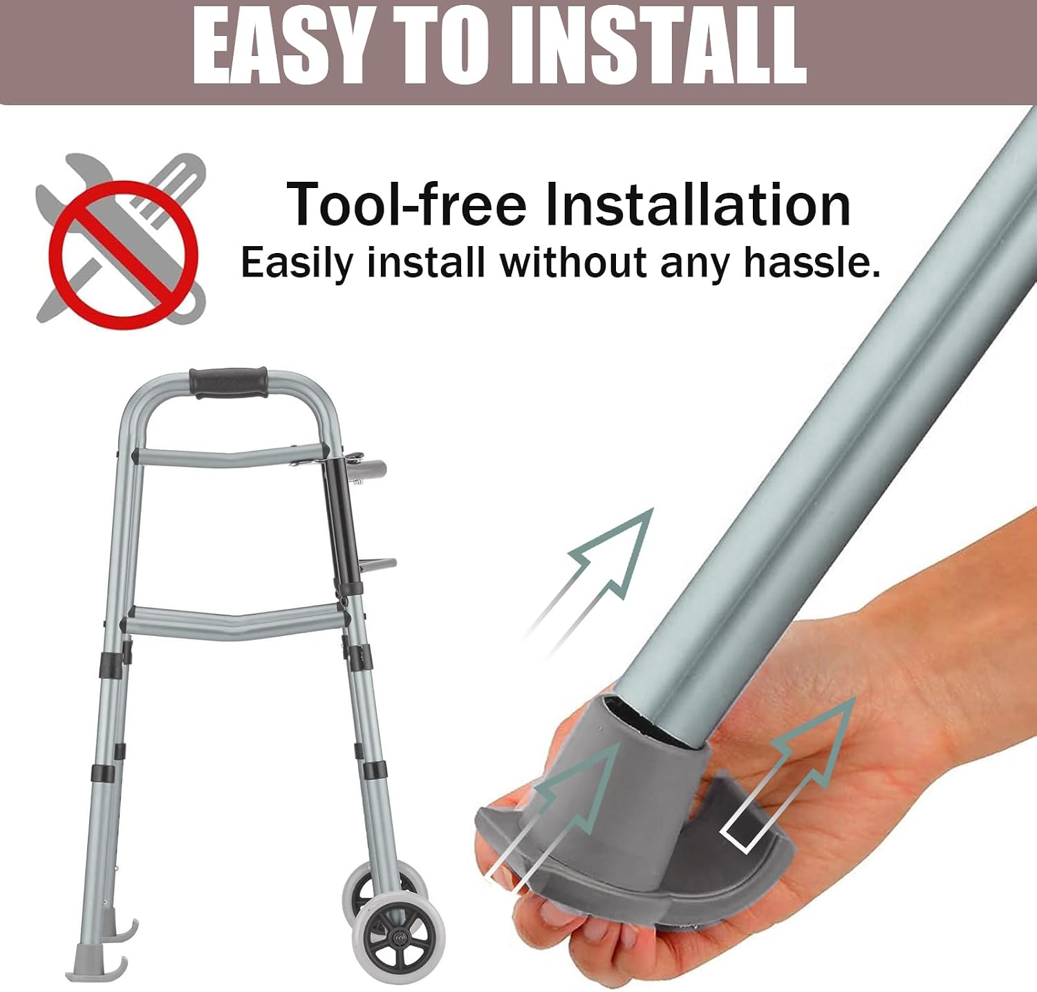Walker Glide Skis, 4 Pack Universal Fit Walker Feet,Grey - Image 4
