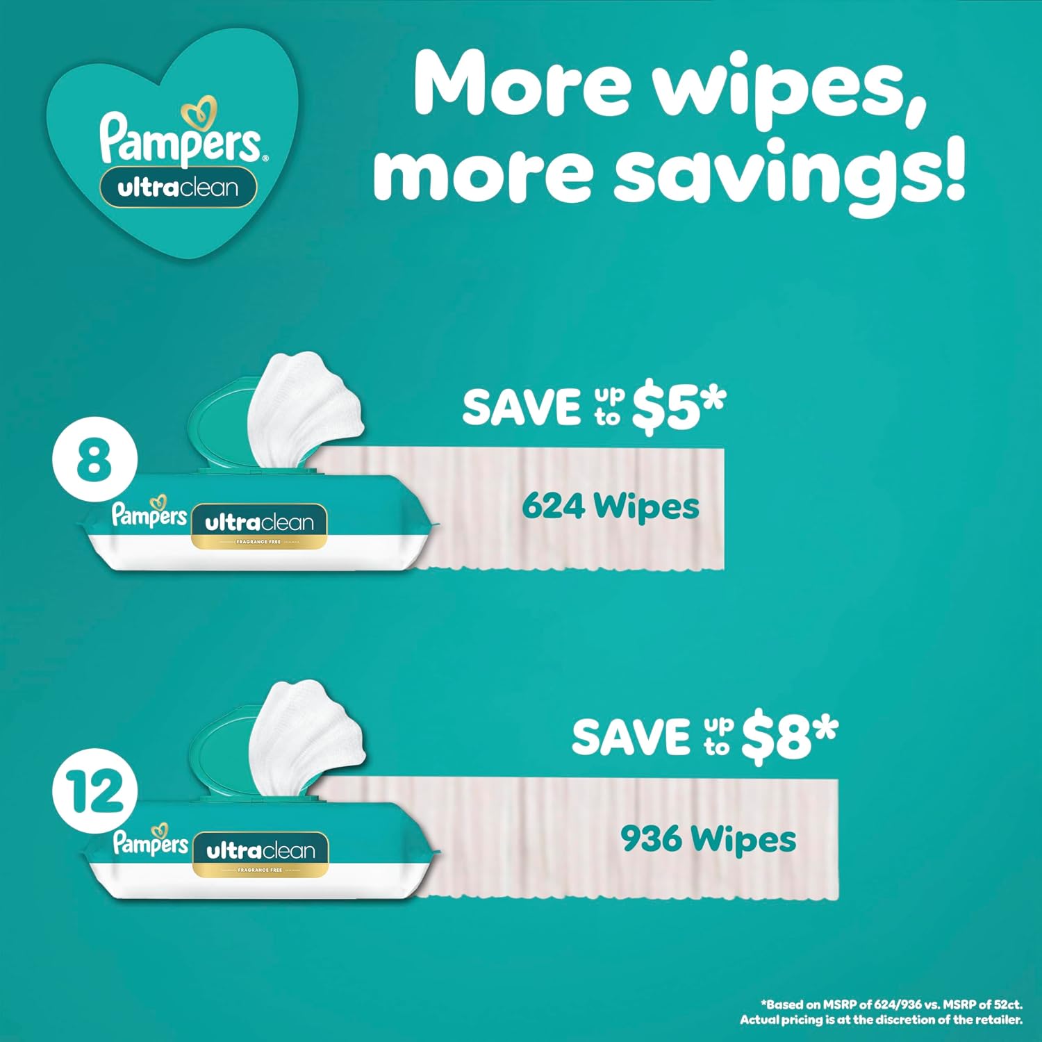 Pampers Ultraclean Baby Wipes, Unscented, Fragrance Free, Water Based, Hypoallergenic, Extra Thick & Grips Mess, 100% Plant Based, 936 Wipes Total (12X Flip-Top Packs) - Image 9