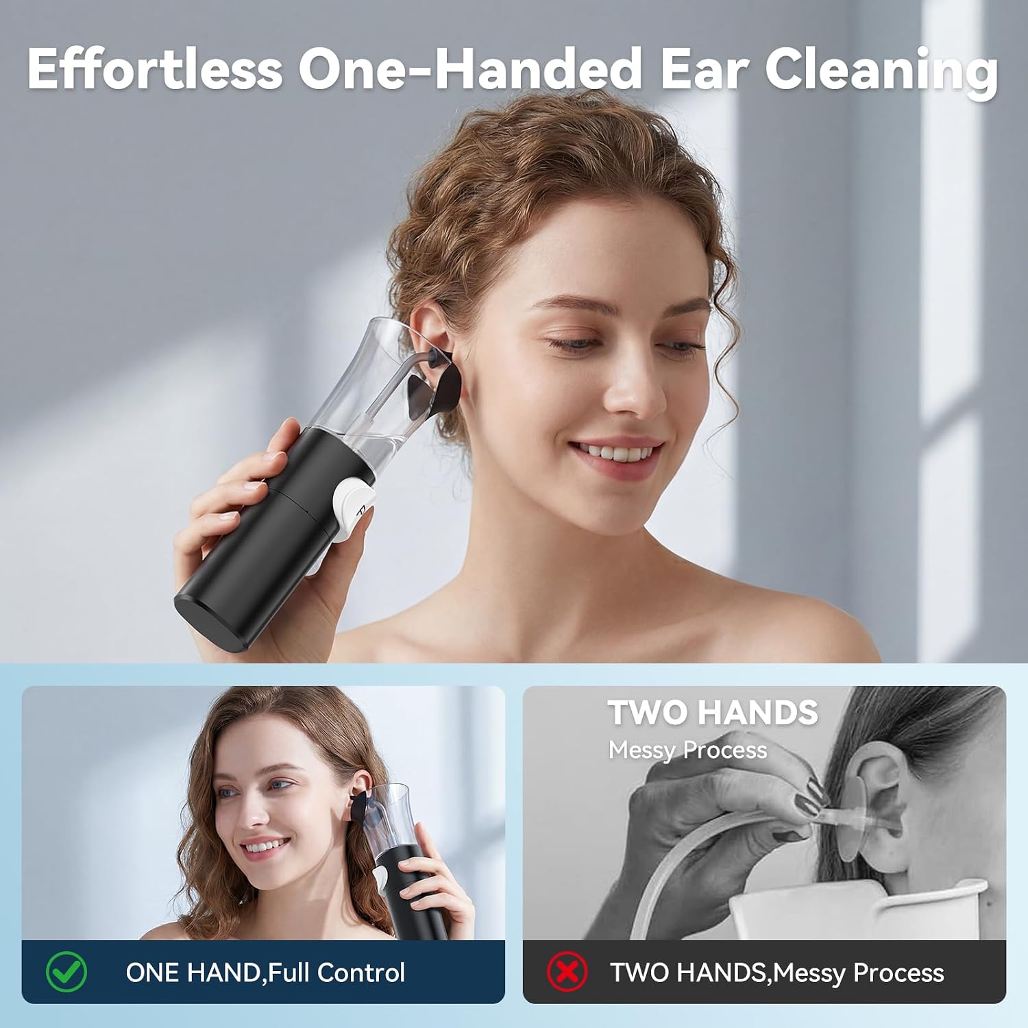 Ear Wax Removal Kit, 2-in-1 One-Hand Ear Irrigation Flushing System with Built-in Catch Basin, 120ml Manual Ear Cleaner with Soft Silicone Tips, No-Mess Ear Rinse Bottle for Adults - Image 5
