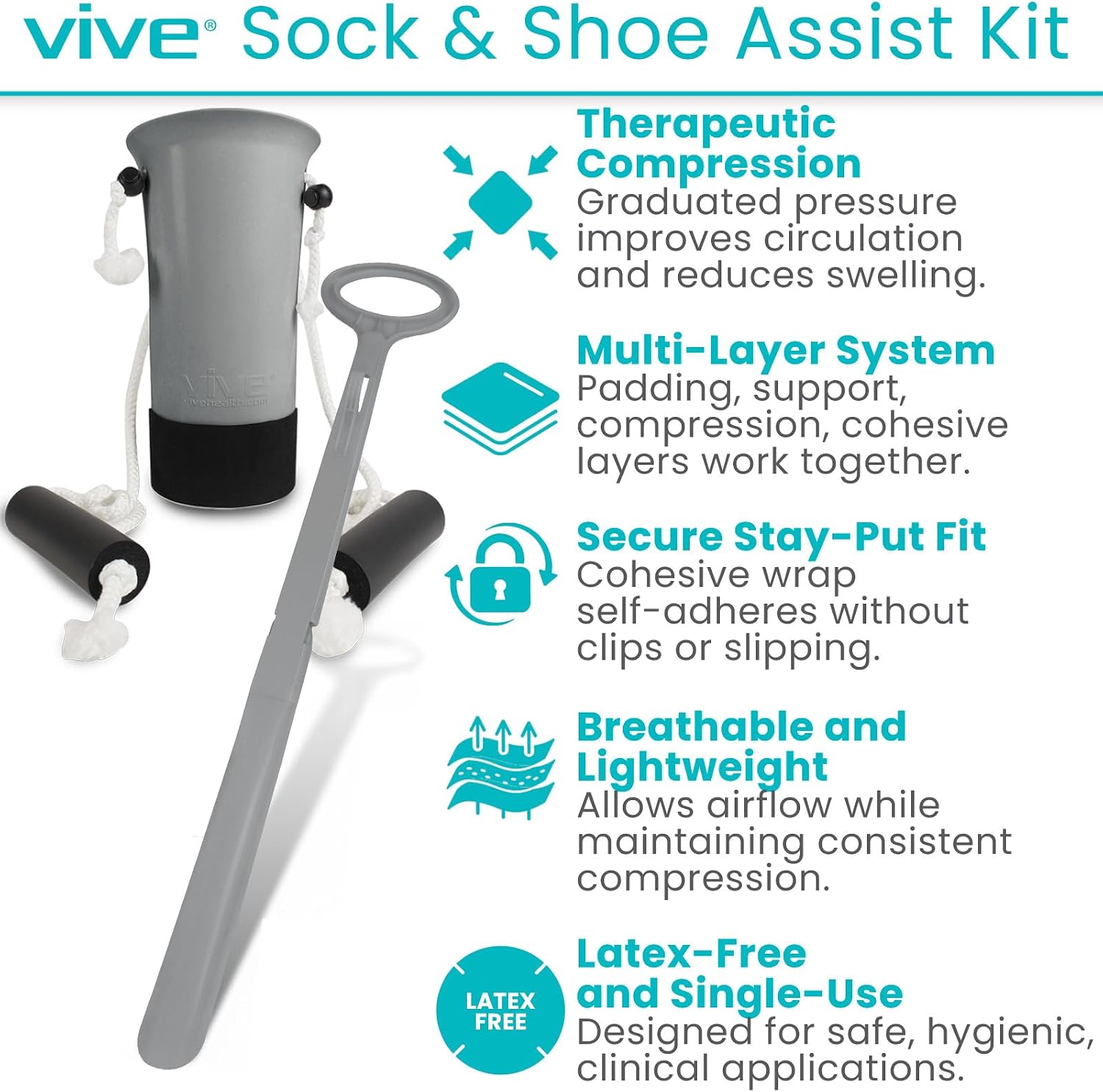 Vive Sock Aid Device for Seniors and Shoe Horn Kit - Sock Puller Aid Easy - Image 2