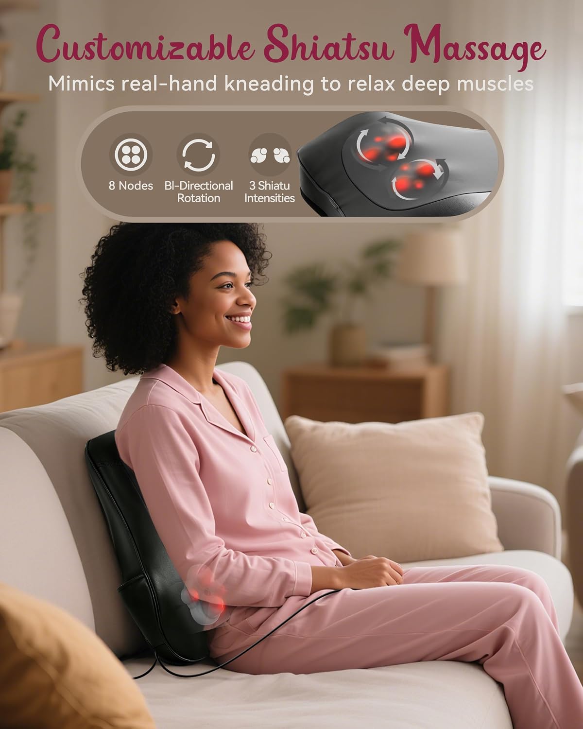 Back Massager for Pain Relief Deep Tissue, Kneading Shiatsu Neck and Back Massager with Heat, Massager for Back and Shoulder Pain, Gifts for Women Men Home Office - Image 2