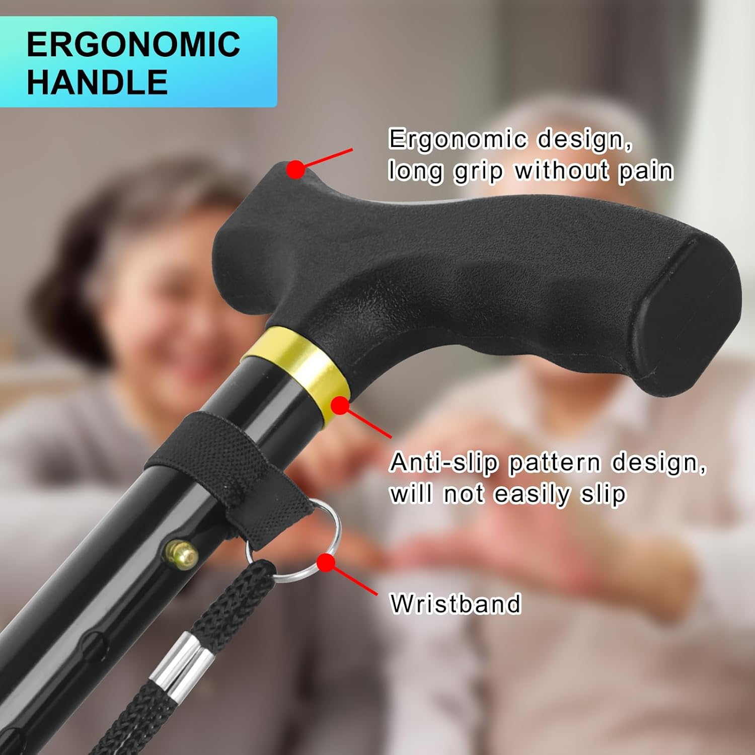 Folding Cane, Walking Poles with Adjustable Height, Canes for Men, Women and for The Elderly, Aids for People WithLlimited Mobility(Black) - Image 7
