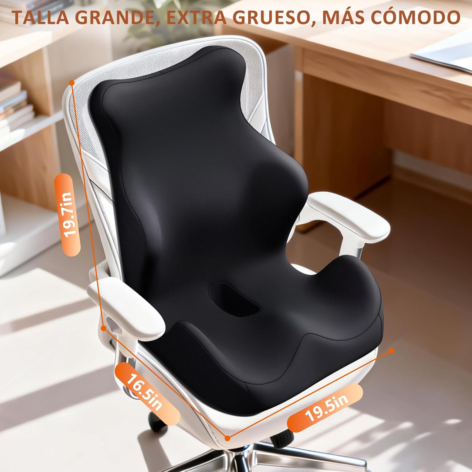 Seat Cushion with Back Support,Lumbar Support Pillow for Office Chair,office chair cushion for Sciatica and Hemorrhoid Relief,Tailbone Pain,Memory Foam Seat Cushion with L-Shaped Ergonomic Design - Image 2