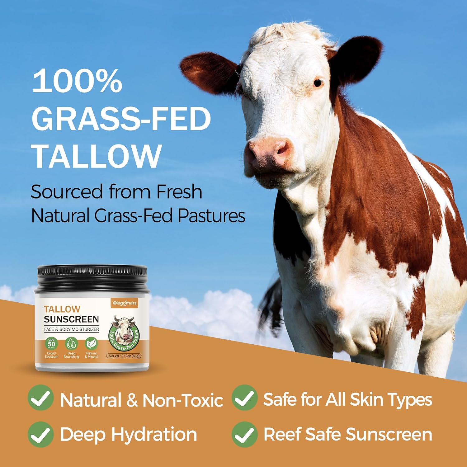 Beef Tallow Sunscreen SPF 50 - Mineral Sunscreen with Zinc Oxide - Non-Toxic Natural Sunblock for Face & Body - Water Resistant, Reef Safe, Moisturizing for Dry and Sensitive Skin - Image 6