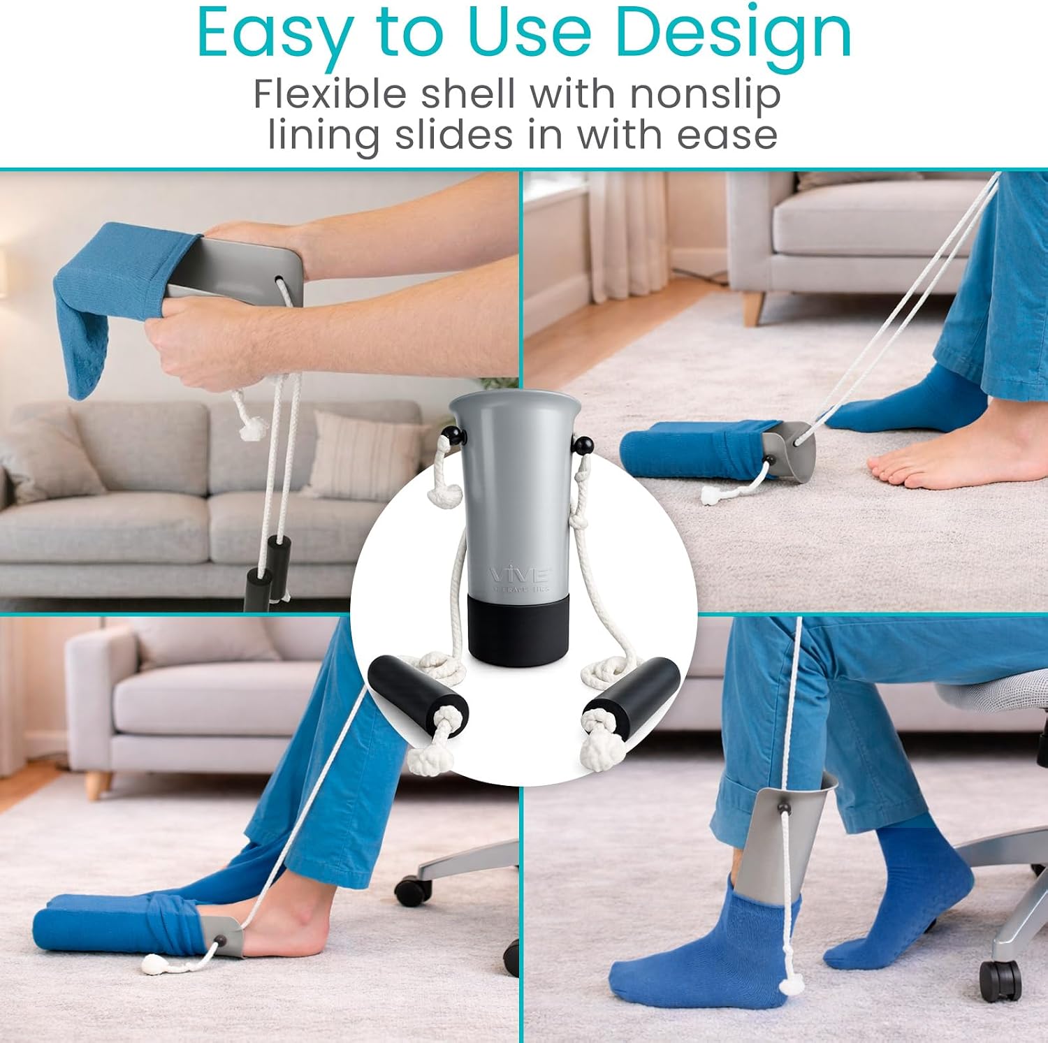 Vive Sock Aid Device for Seniors and Shoe Horn Kit - Sock Puller Aid Easy - Image 4