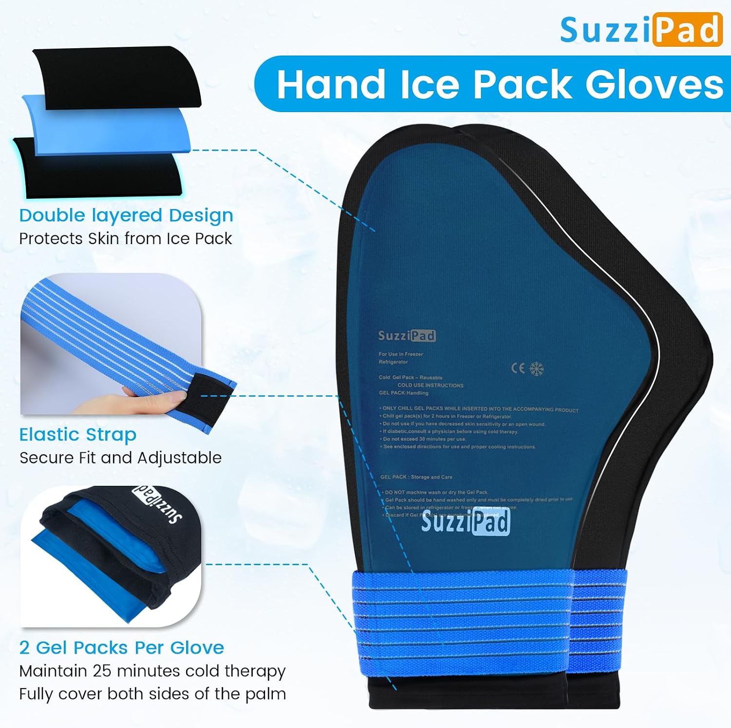 SuzziPad Cold Socks & Hands Ice Pack for Chemo Must Haves, Blue, L - Image 4