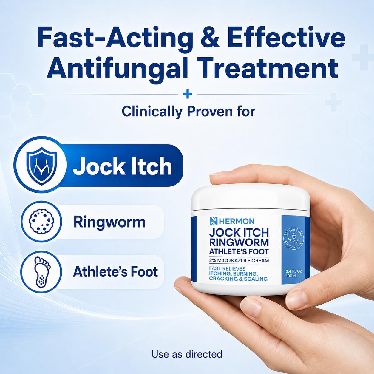 Hermon Jock Itch Antifungal Cream, Ringworm Treatment for Humans, Athlete's Foot Treatment, Ringworm Cream for Humans, Foot & Body Balm, Provides Soothing Relief-2 Pack - Image 2
