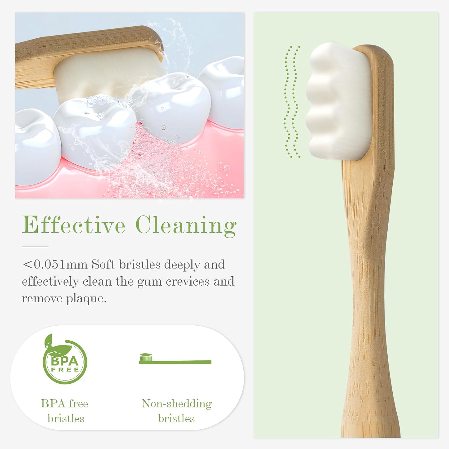 Daletu Extra Soft Bamboo Toothbrushes for Sensitive Gums, 20000 Extra Soft Bristle Toothbrushes for Adults, Eco-Friendly, Natural Wooden Organic Micro Nano Bamboo Bristle Toothbrush - 4 Pack - Image 2