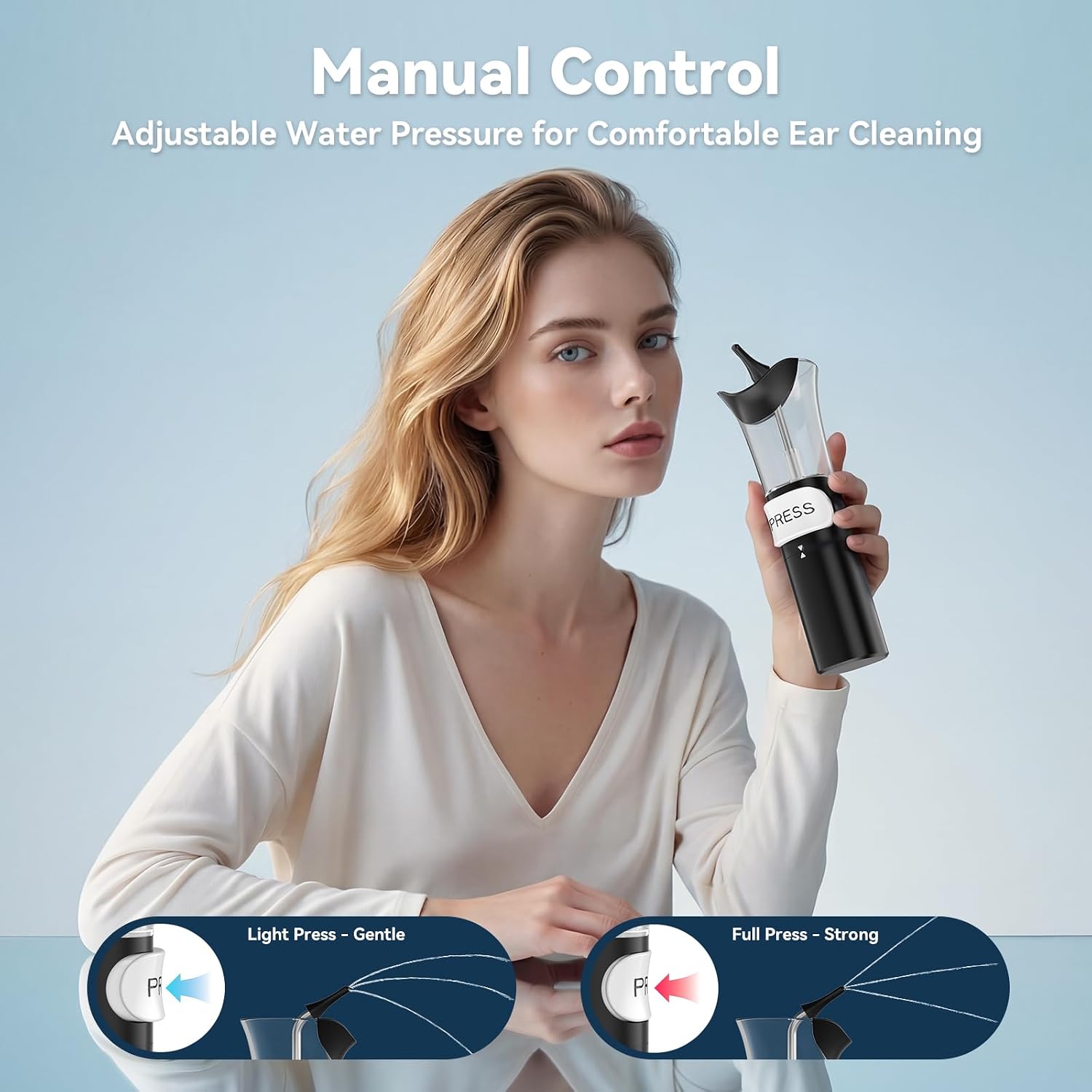 Ear Wax Removal Kit, 2-in-1 One-Hand Ear Irrigation Flushing System with Built-in Catch Basin, 120ml Manual Ear Cleaner with Soft Silicone Tips, No-Mess Ear Rinse Bottle for Adults - Image 3