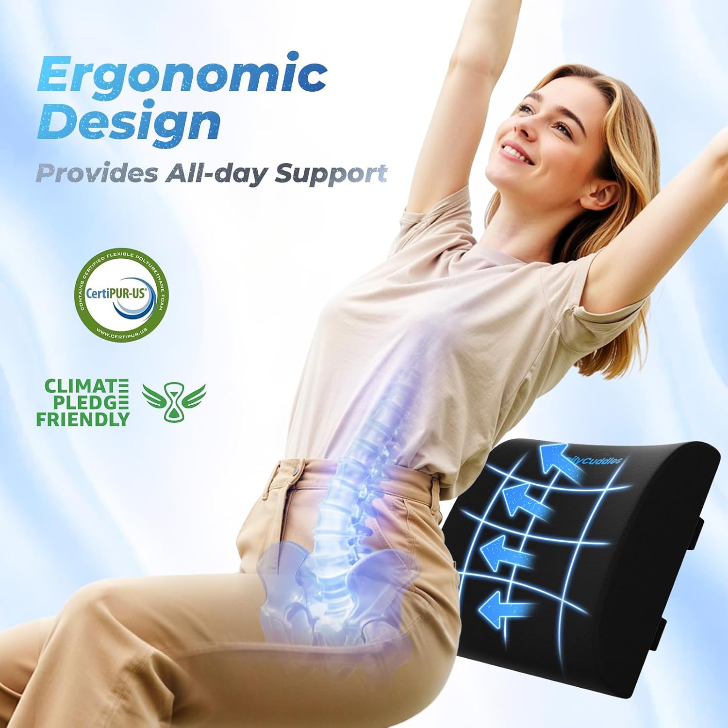 Lumbar Support Pillow, Ergonomic Back Cushion for Office Chair, Black/Large - Image 3