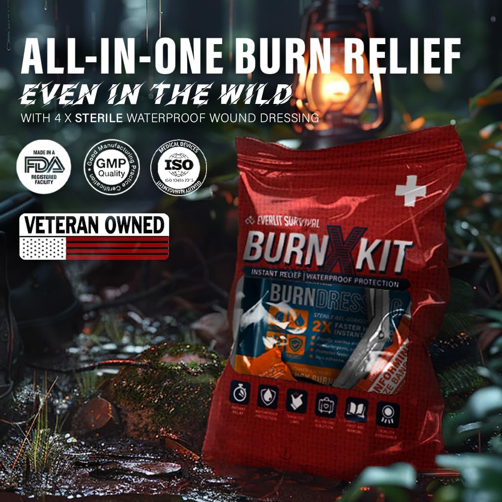 EVERLIT Burn Kit with Sterile Waterproof Wound Dressing | Hydrogel-Foam Burn Dressings, Burn Gel, Non-Stick Pads, Gauze & Shears | 30pcs First Aid Supplies for Instant Cooling, Soothing & Relief - Image 5
