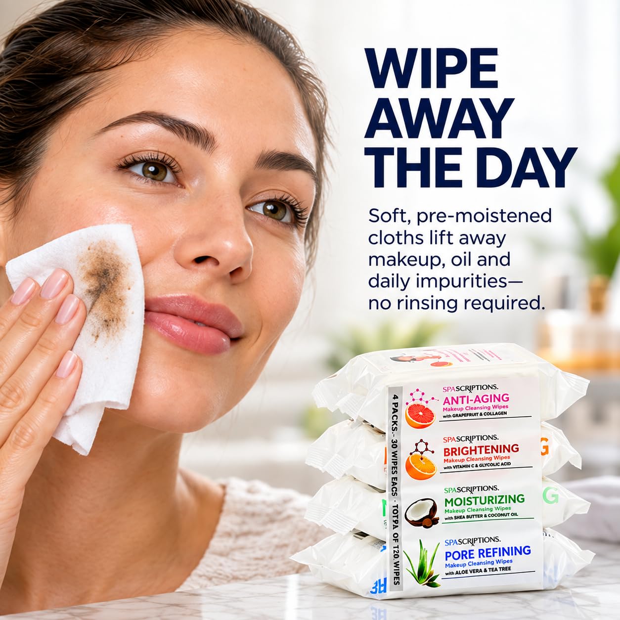 SpaScriptions Multi-Ingredient Facial Makeup Remover Cleansing Wipes 120 CT - Image 5