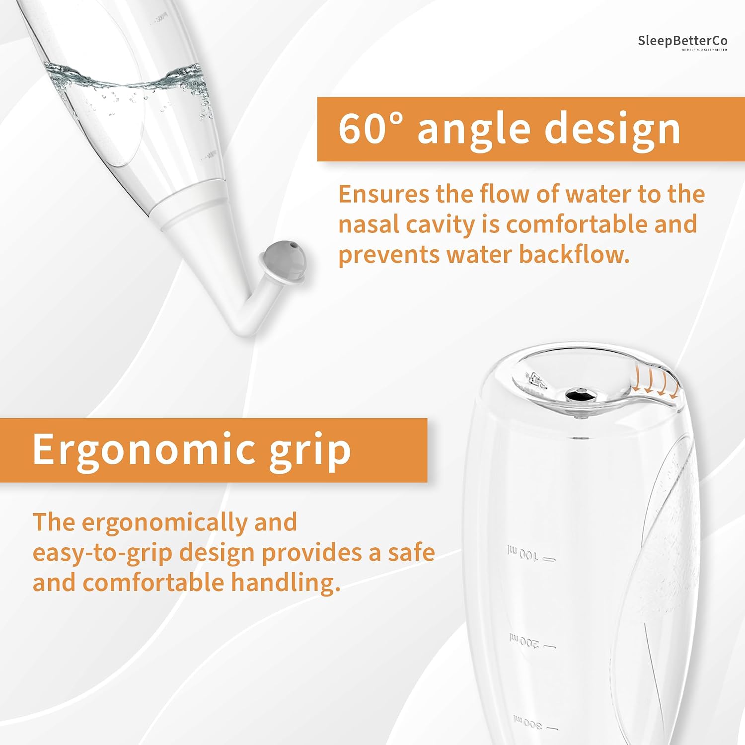 Nasal Irrigator, Sinus Rinse Bottle, BPA-Free, Ergonomic Design, 2 Tips for Adult/Kids, Reduces Snoring, Relieves congestion, Easy to use, Transparent Light-grey - Image 3
